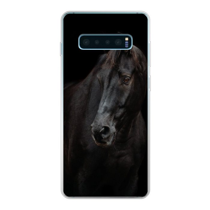 MuchoWow Handyhülle Pferd - Leicht - Schwarz Phone Case Handyhülle Samsung Galaxy S10 Lite Silikon Schutzhülle