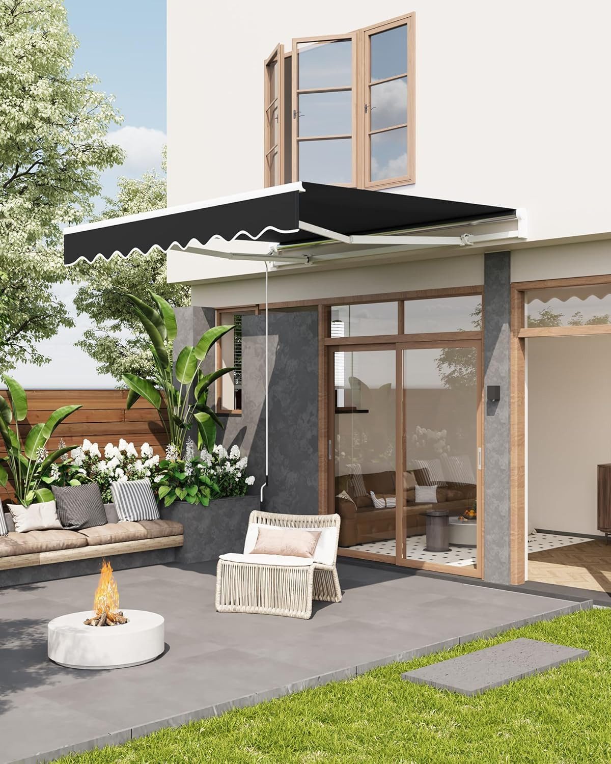 GarveeMore Gelenkarmmarkise 400/350x250cm,UV50+ & wasserabweisend mit Kurbel & Wandhalterung Länge + Winkel einstellbar,Markise für Terrasse & Balkon,Sonnenschutz