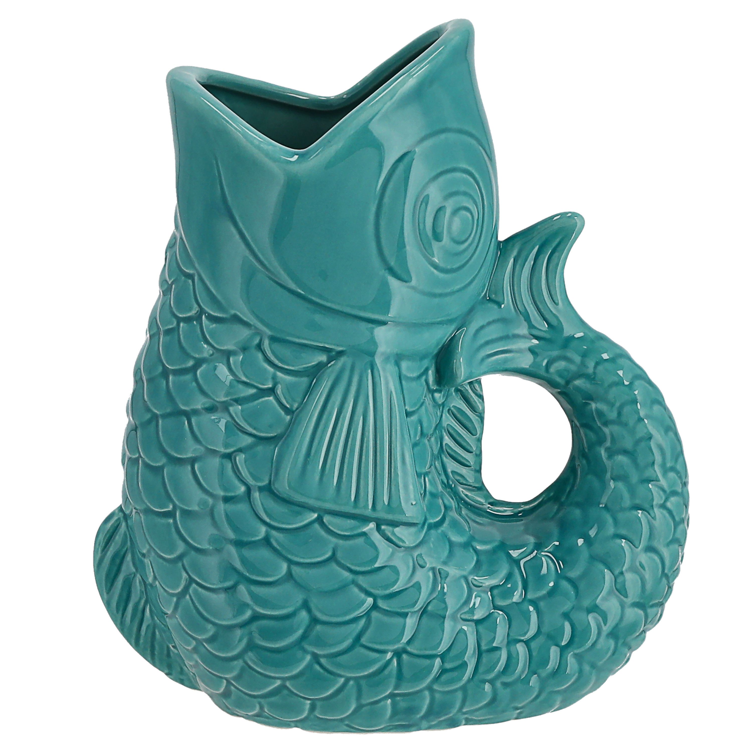 CEPEWA Dekovase Vase Fisch 'Blubb' 15x17x9cm Dolomit türkis Blumenvase Tischvase Griff