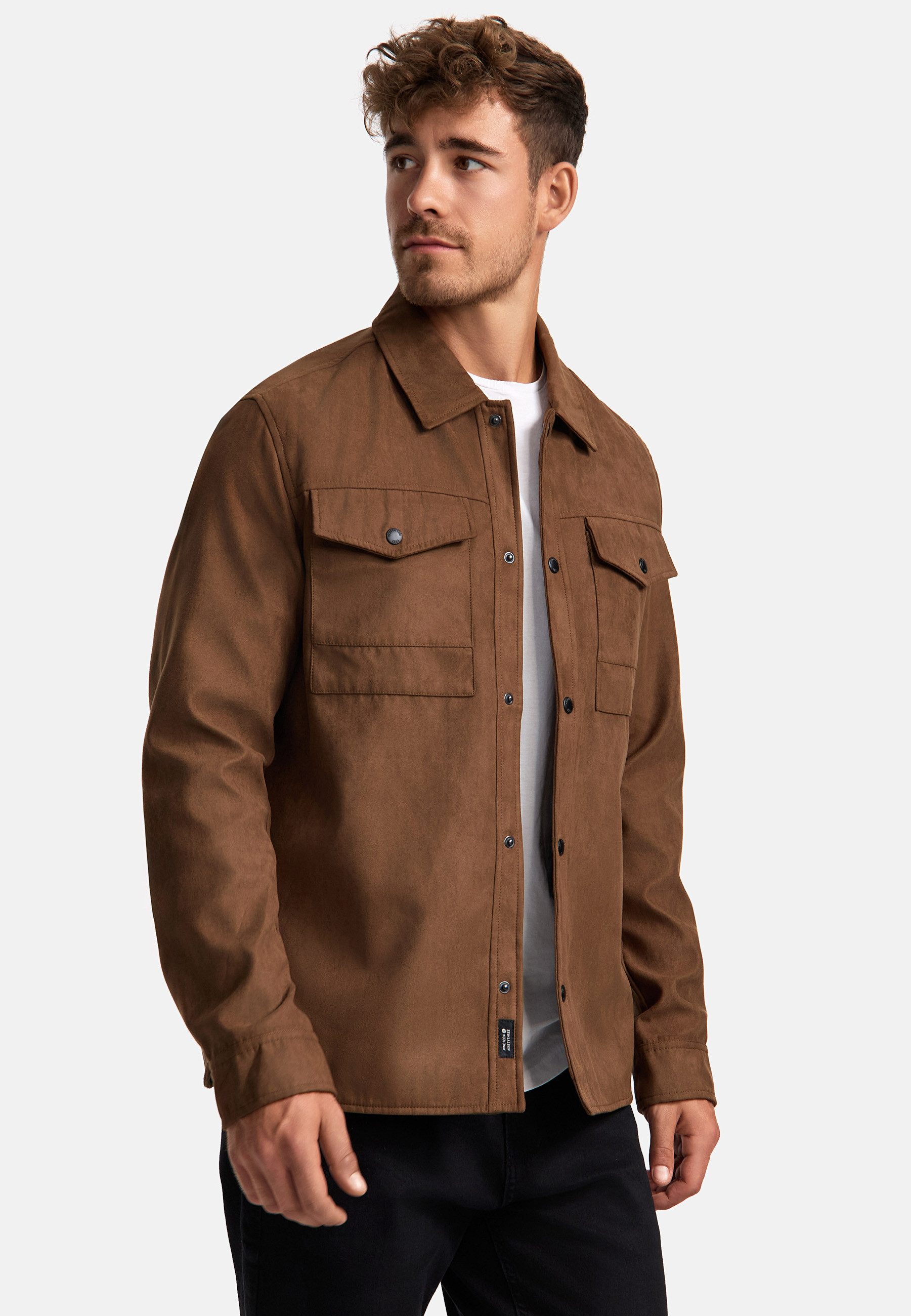 Indicode Langarmhemd Herren INFinny Herrenhemd Langarm Stylisches Fake-Suede-Hemd