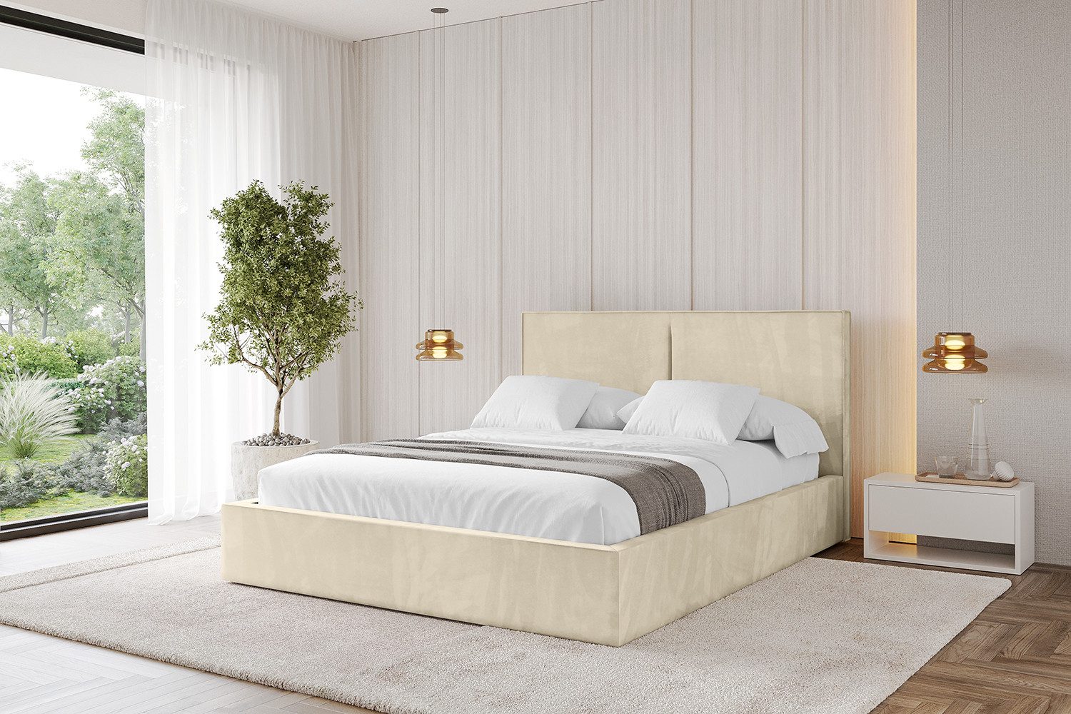 ALTDECOR Polsterbett VANTO (Polsterbett mit Bettkasten und Lattenrost, Boxbett ohne Matratze), Doppelbett mit Stauraum, Bett mit Kopfteil