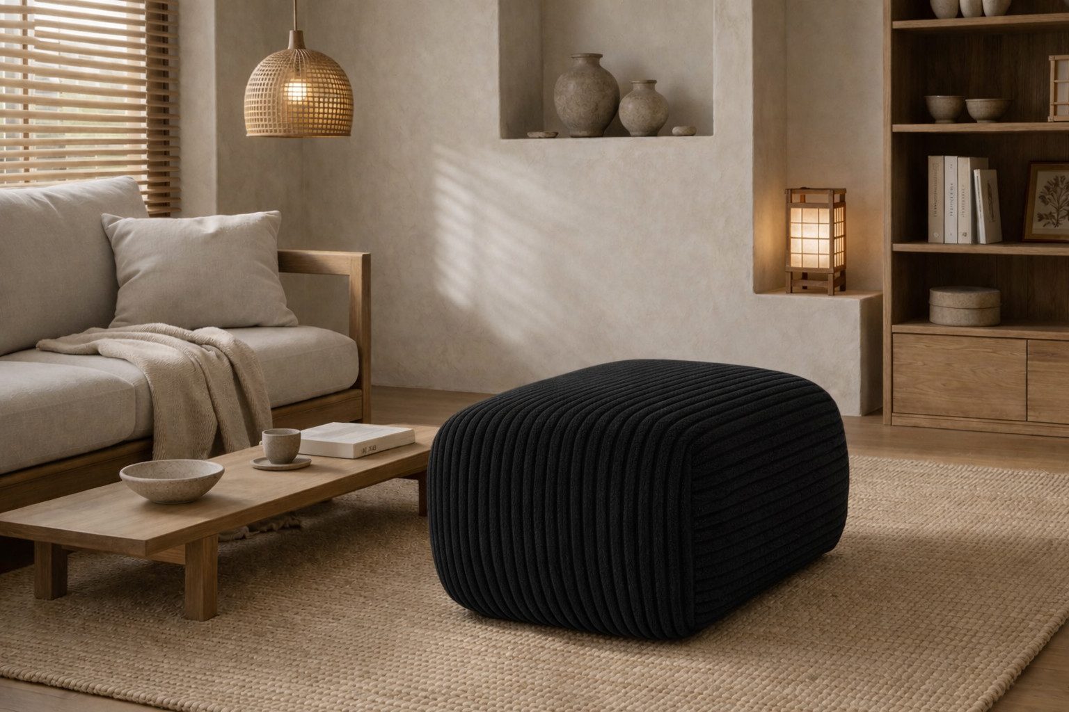 Kaiser Möbel Pouf Sitzpouf für Wohnzimmer, Cordstoff Poso, BIS, zusätzliche Sitzgelegenheit Fußhocker zum Sofa oder Ecksofa