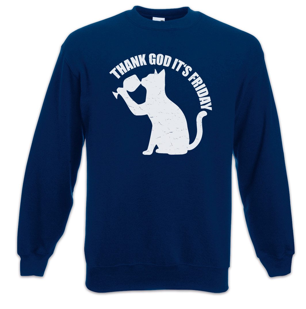 Urban Backwoods Sweatshirt Thank God It's Friday Cat Sweatshirt TGIF Weekend Feierabend Fun Cat (1-tlg) Kitten Katze Wochenende