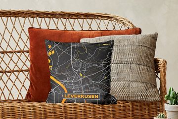 MuchoWow Dekokissen Leverkusen - Gold - Stadtplan - Deutschland - Karte, Zierkissen mit Füllung für Wohzimmer, Schlafzimmer, Deko, Sofakissen