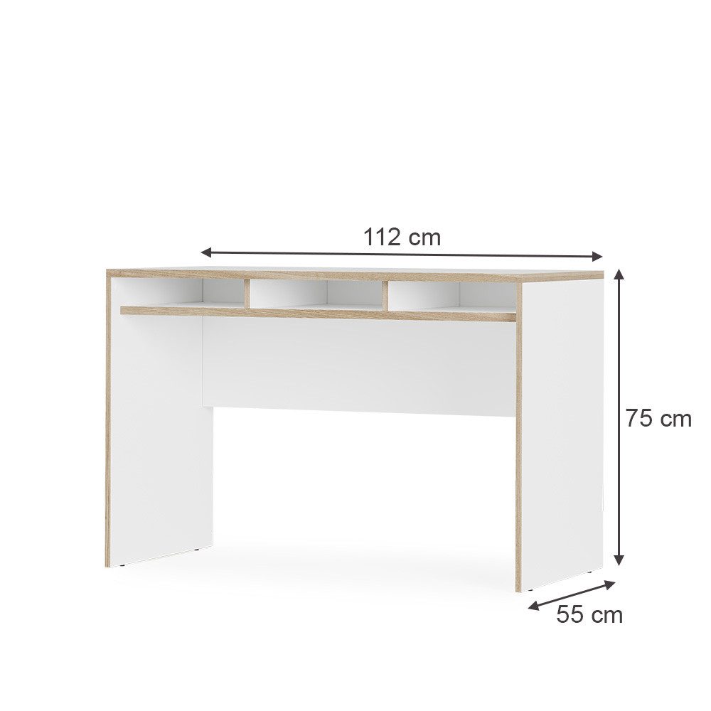 Vicco Schreibtisch Tetrix, Weiß/Nordik, 112 x 55 cm mit 3 Fächern (1-St)