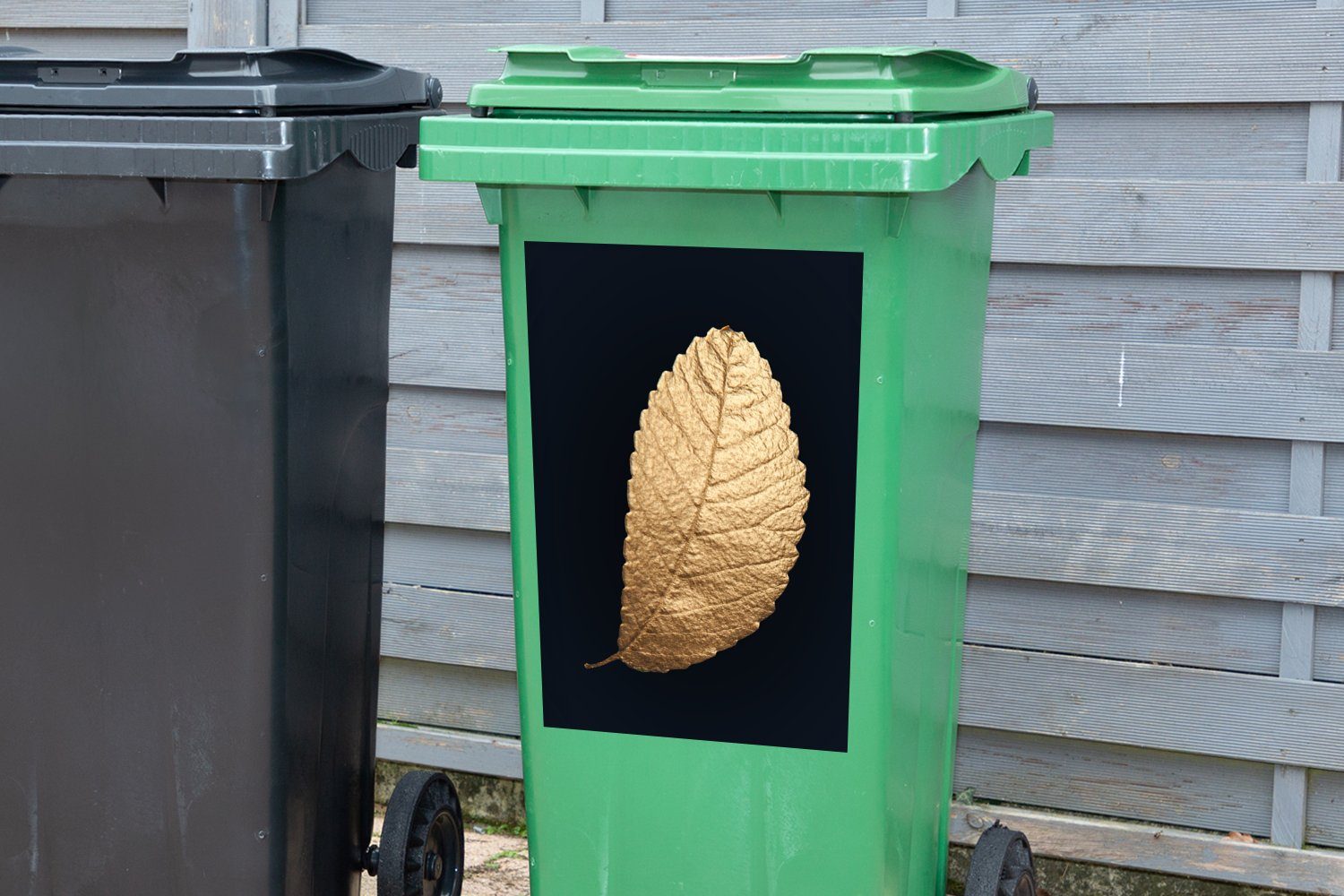 Gold und Baum Mülleimer-aufkleber, Sticker, MuchoWow - Blatt Abfalbehälter Mülltonne, - (1 Container, Schwarz Wandsticker St),