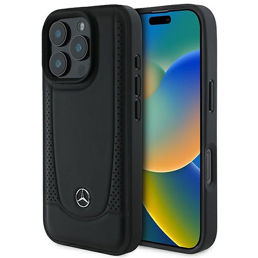 Mercedes Handyhülle Schutzhülle Lederhülle Hartschale 6,9 Zoll, Kunstleder, perforiert, Metall-Logo, erhöhte Kanten