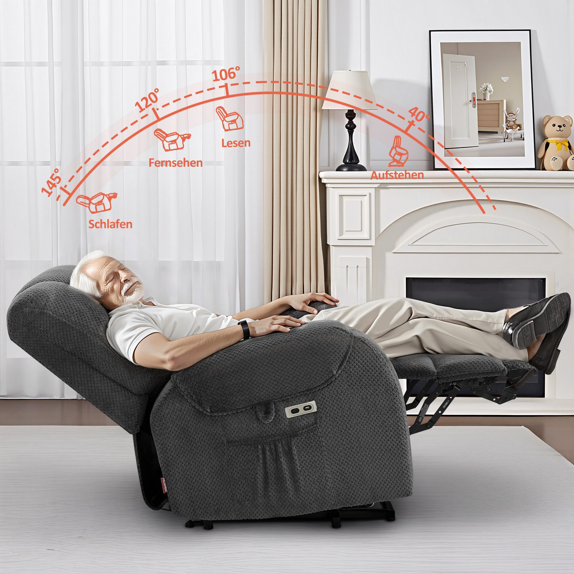 MCombo Relaxsessel M MCombo Fernsehsessel mit Aufstehhilfe Elektrisch 7252 (Fernsehsessel mit Aufstehhilfe Elektrisch), mit Relaxfunktion – Bild 4 von 5