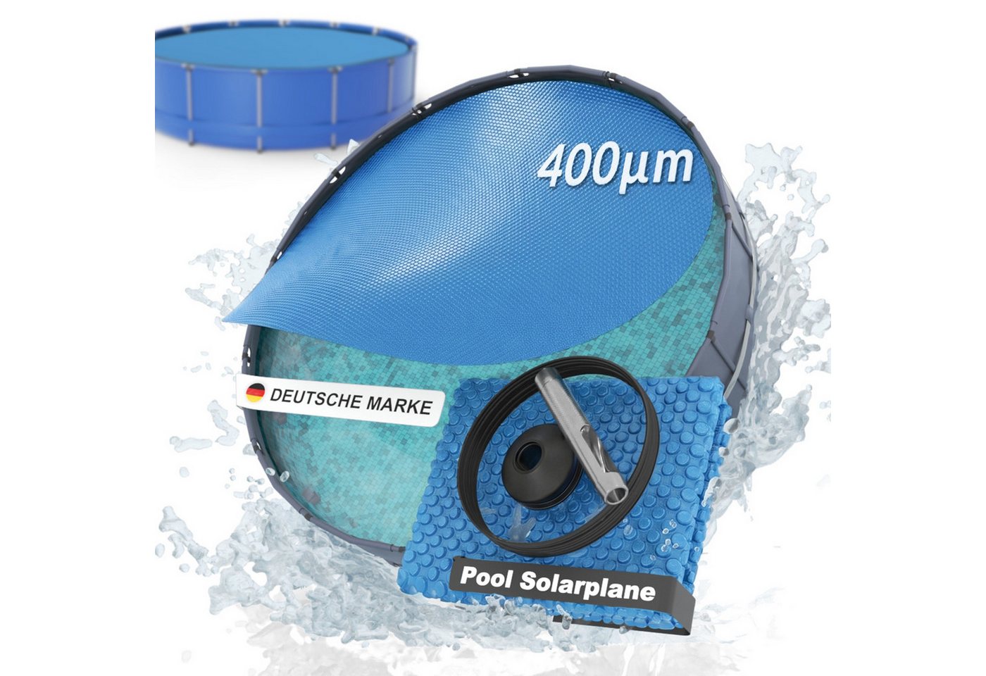 Planenfux® Solarabdeckplane Solarplane Pool rund 400µm schwarz aus PE Noppenfolie, Ø 366 cm: Solarfolie rund für Pools mit Ø 366 cm