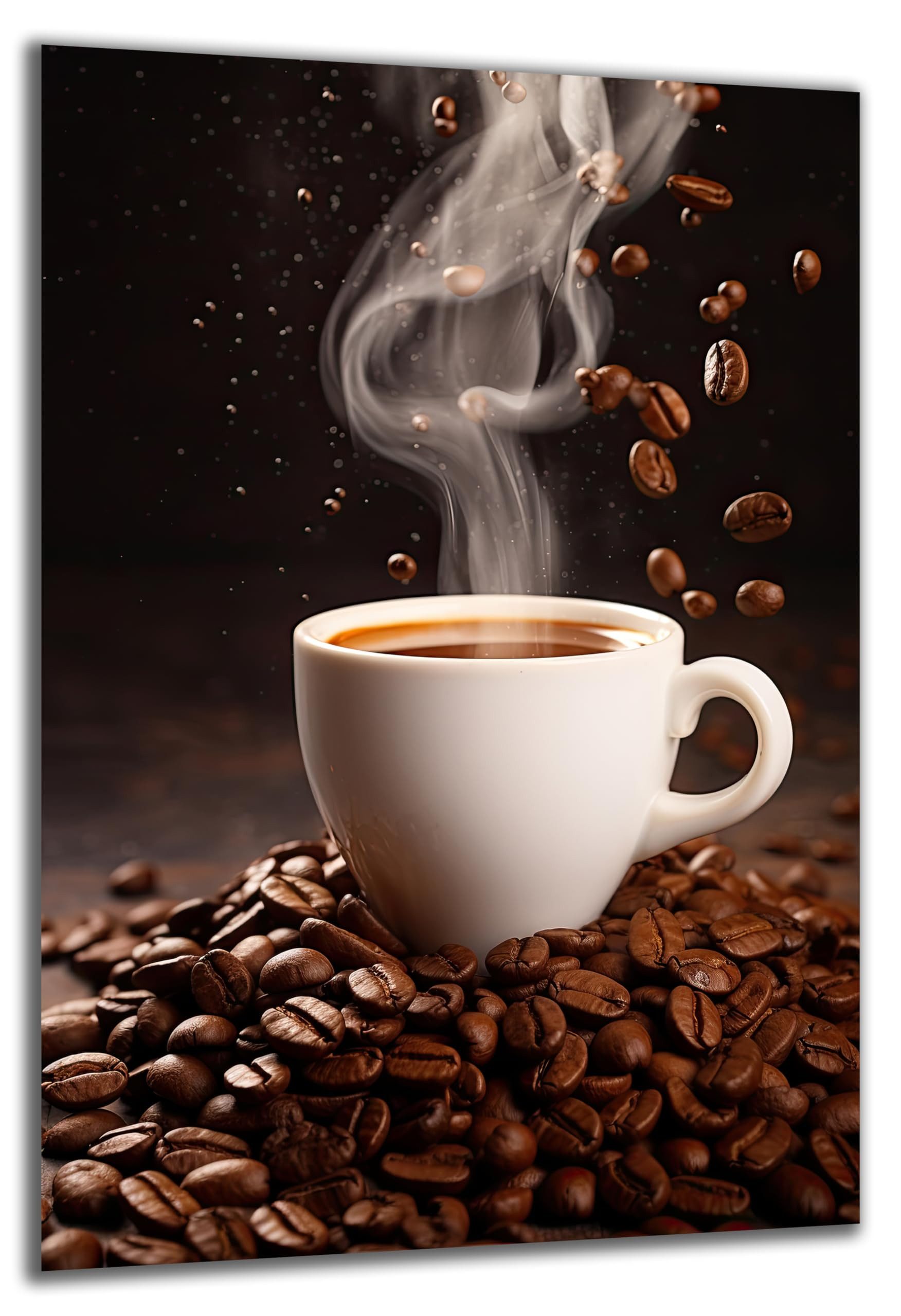 DARO Design Wandbild Kaffee Wandbilder Wand Deko Bilder Geschenk Modern Leinwandbild, (Kaffee Bohnen Tasse - Bild klein Küche Esszimmer Wohnzimmer Flur Einteilig Querformat Fotodruck Kaffee), 30x20 cm