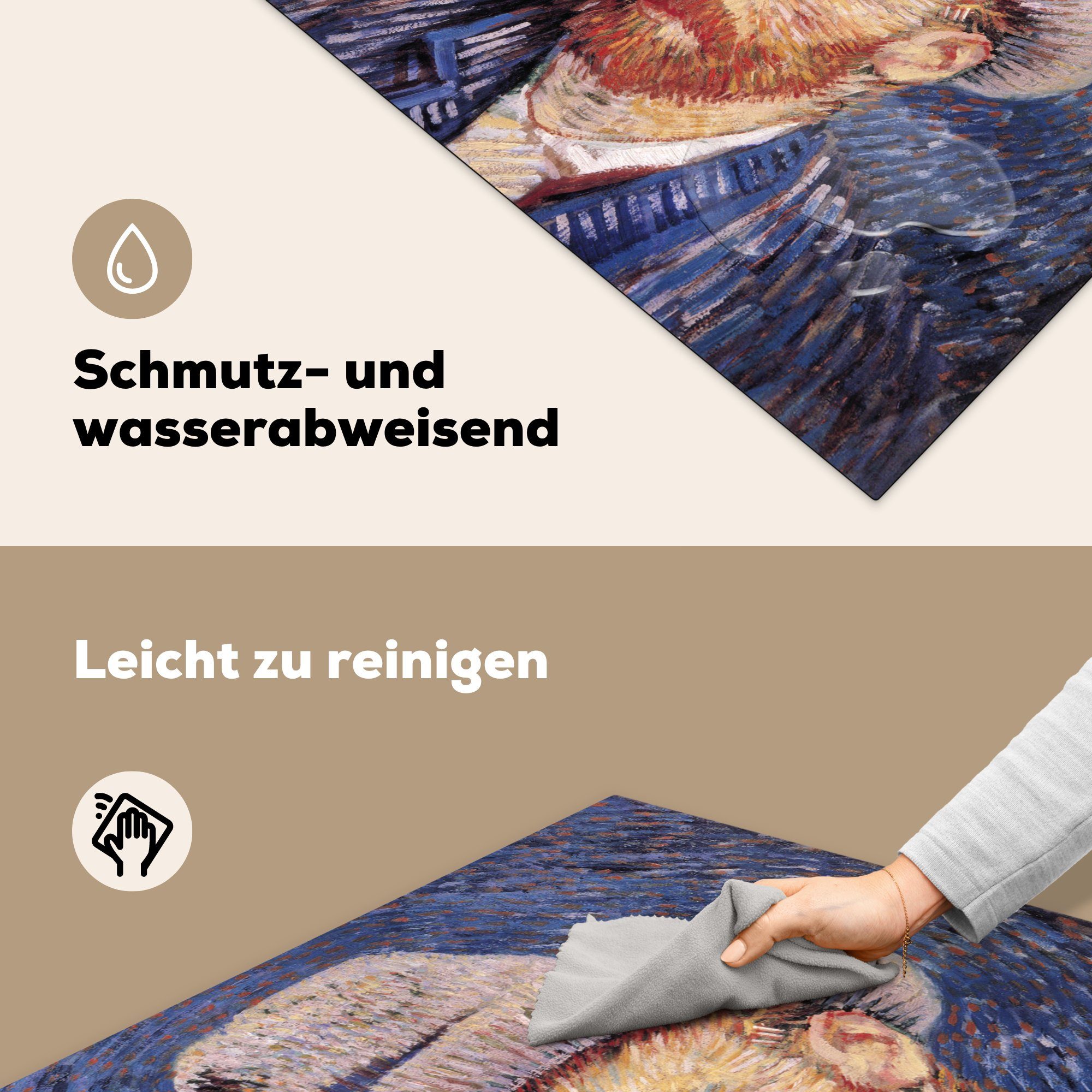 Arbeitsplatte MuchoWow 78x78 (1 tlg), mit grauem Vincent Filzhut - küche Selbstbildnis für van Gogh, Vinyl, cm, Ceranfeldabdeckung, Herdblende-/Abdeckplatte