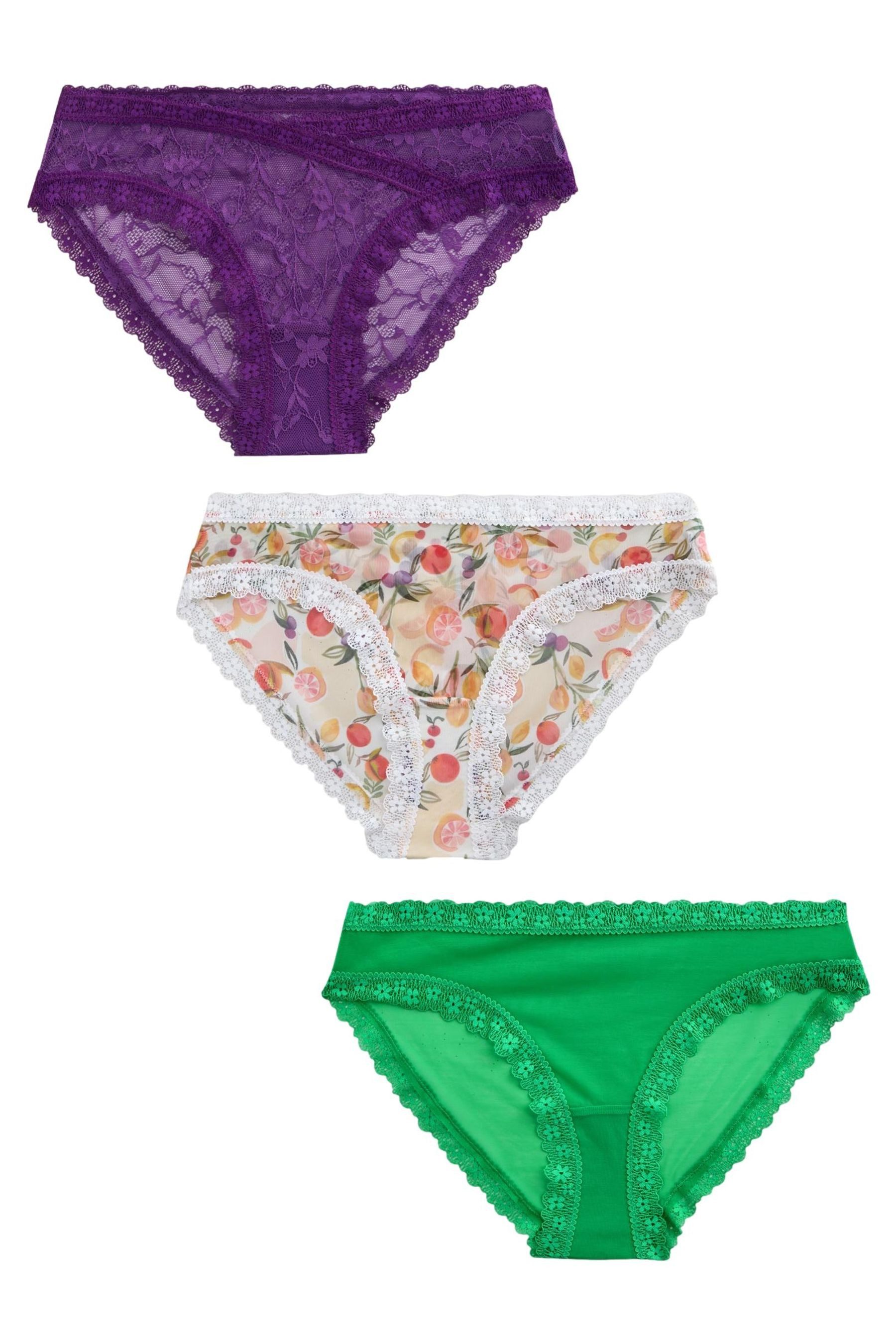 Slip 3er-Pack Slips aus Mesh und Spitze, hohes Bein