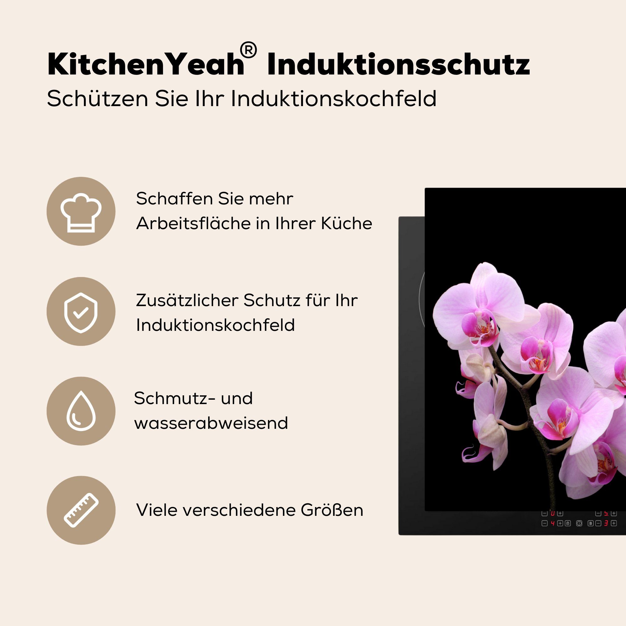 Ceranfeldabdeckung Blumen Orchidee (1 Flora, - Induktionsschutz, cm, - Rosa 59x51 tlg), Induktionskochfeld, MuchoWow Herdblende-/Abdeckplatte Vinyl, -