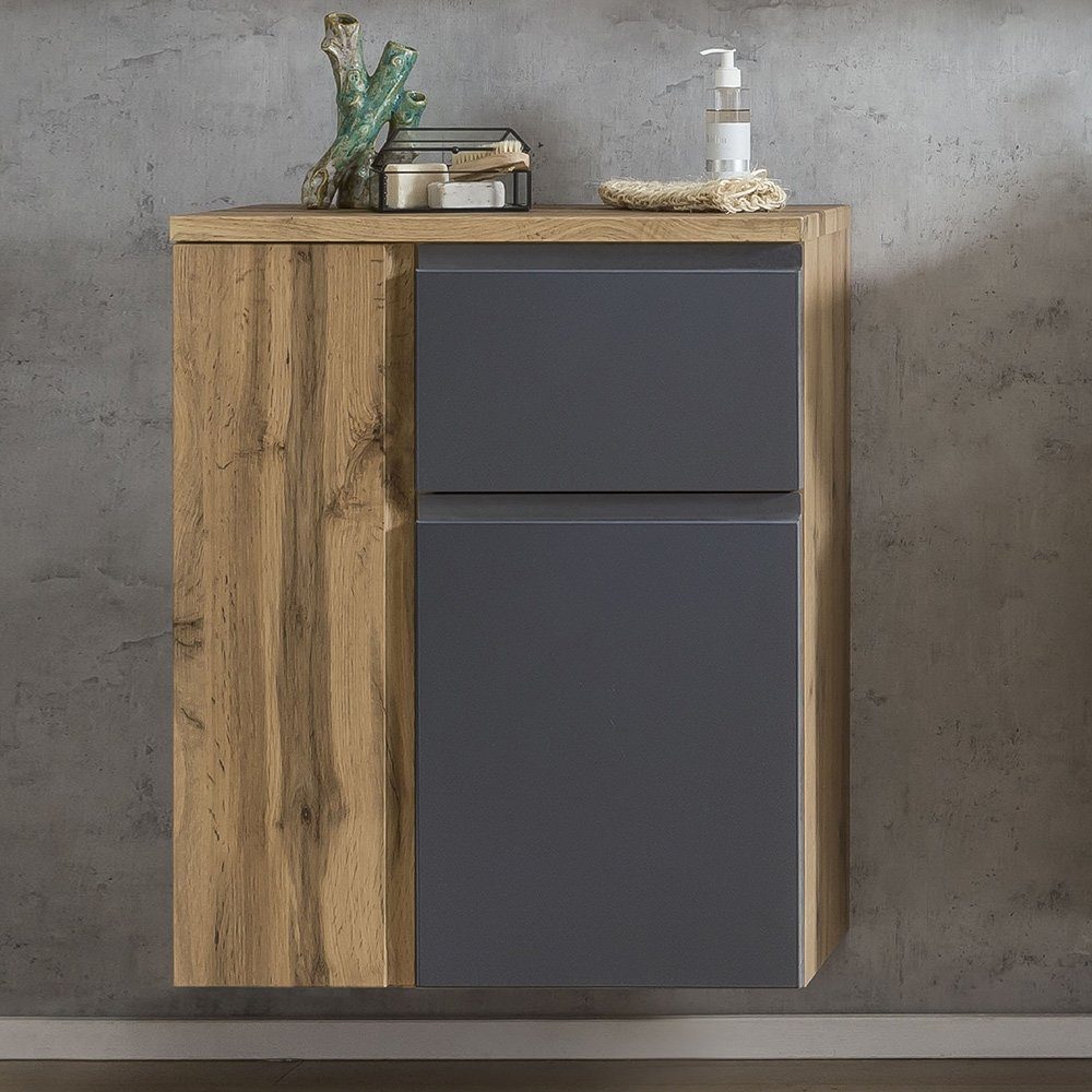 Lomadox Unterschrank cm B/H/T mit 65cm 40/79/35 in Eiche Nb. Badezimmer grau VASTO-03-GREY Wotan matt