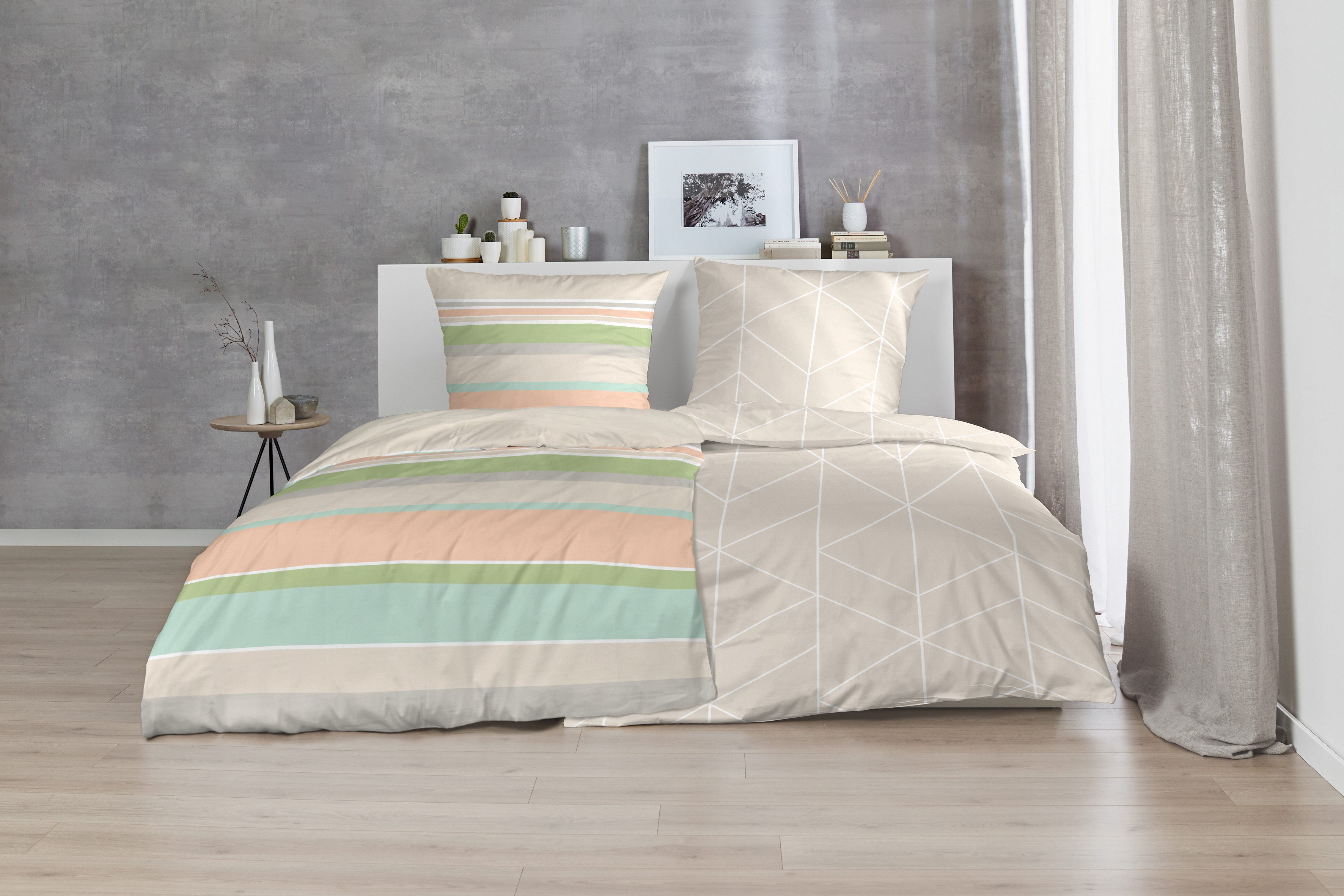 Primera Bettwäsche Mako-Satin-Bettwäsche Line Art, Mako-Satin, 2 teilig, mit Streifen – Bild 2 von 4