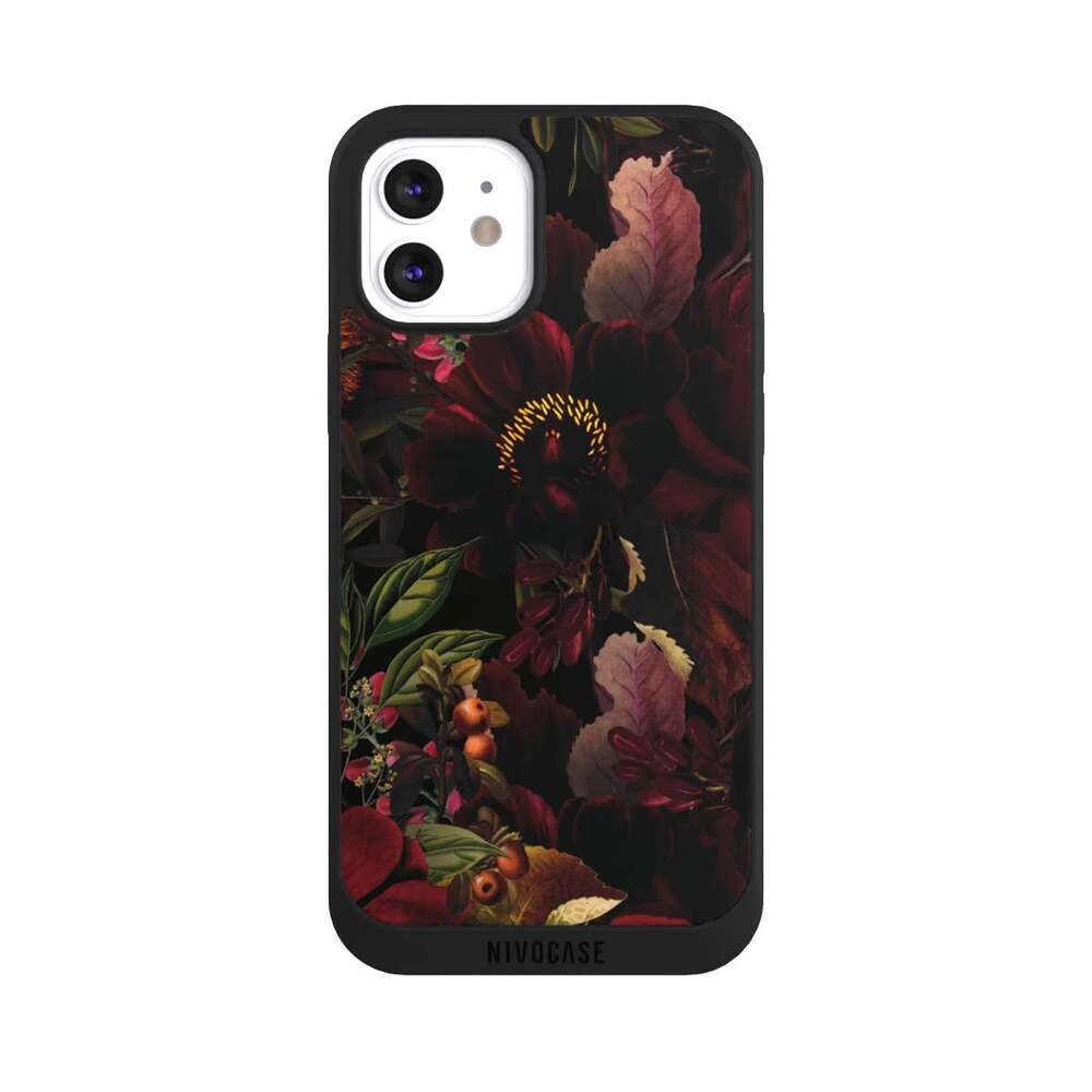 NIVOCASE Handyhülle Utart Blumen Wiese Dunkle Blumenwiese, Apple iPhone 12 Handyhülle Hülle NIVOpure Case Schwarz