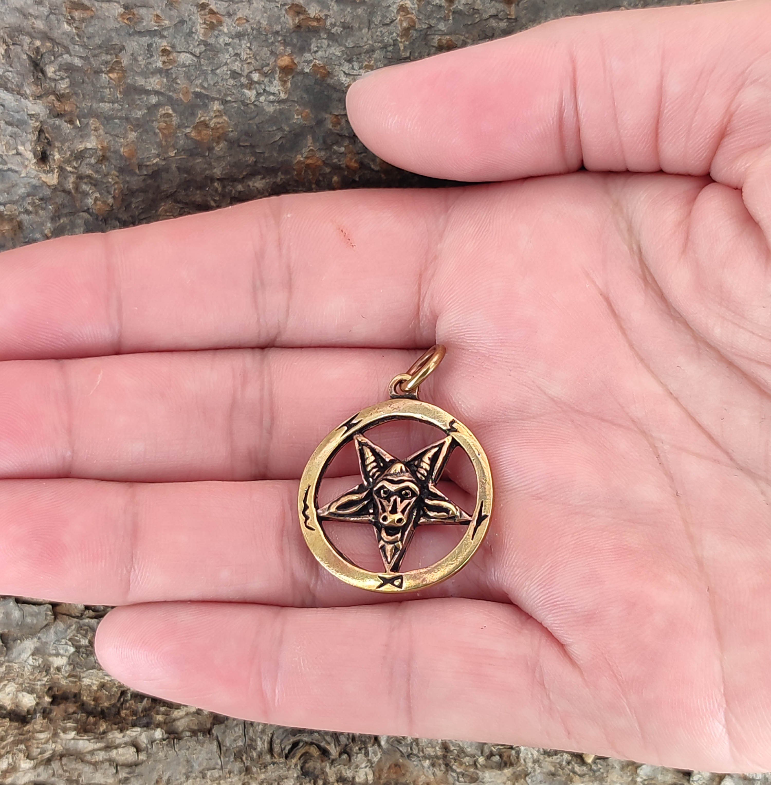Kiss of Leather Kettenanhänger Pentagramm Anhänger Bronze Baphomet Drudenfuß Teufel schwarze Magie