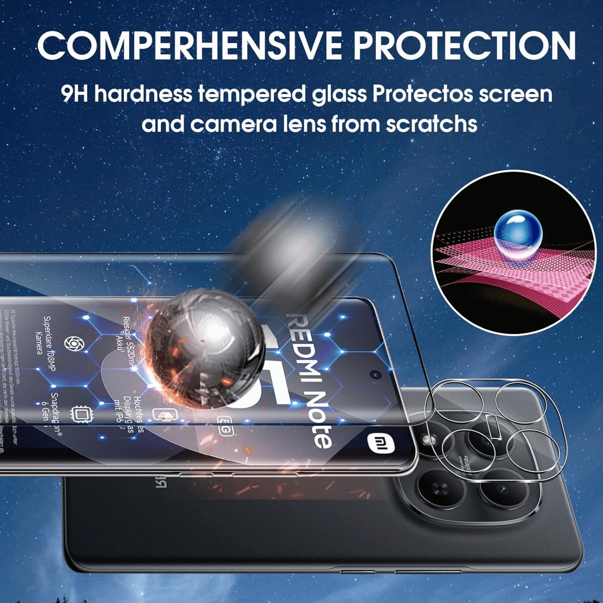 SmartUP Displayschutzglas 2X Schutzglas für Xiaomi Redmi Note 15 5G Display Kamera Panzerfolie für Xiaomi Redmi Note 15, 4 Stück, Rundumschutz, passgenaue Verar – Bild 2 von 5
