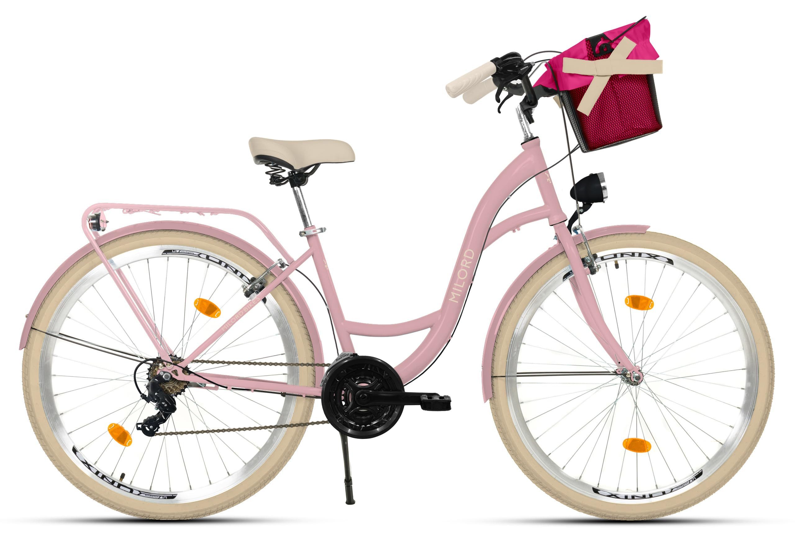 Milord Cityrad Damenfahrrad Citybike Mit Metallkorb Fahrrad, 26/28 Zoll, 21-Gang, 21 Gang, (Fahrradständer, Gepäckträger, Klingel, Korb, Kotflügel)
