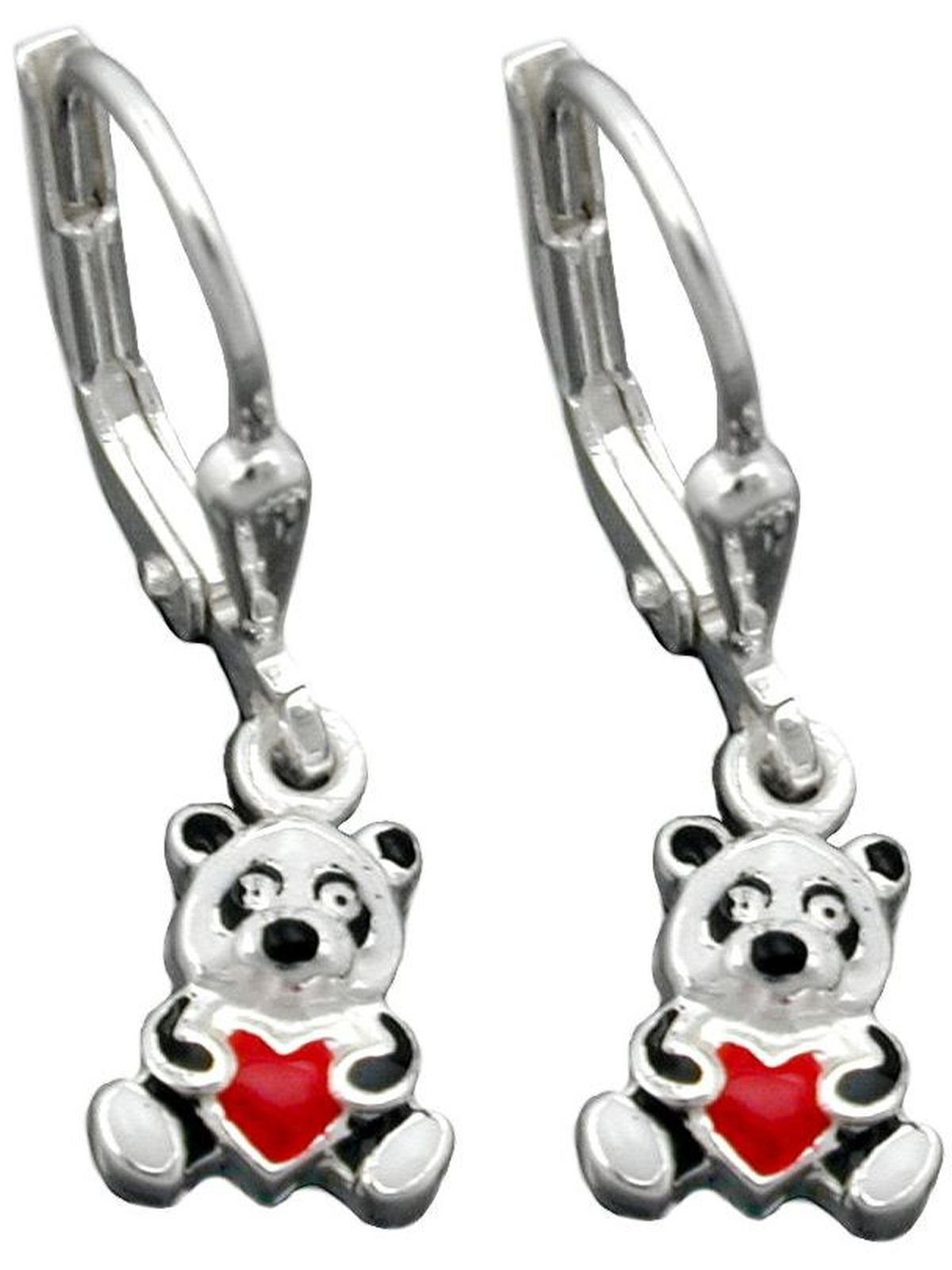Gallay Paar Ohrhänger Ohrhänger Ohrringe 23x7mm kleiner Panda-Bär farbig lackiert Silber 925 (1-tlg)