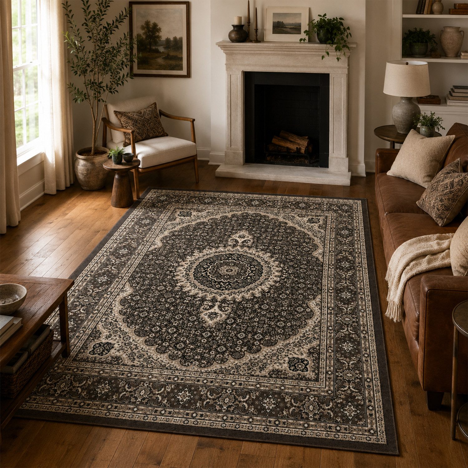 Vimoda Orientteppich Tibet, Klassisch Orient Teppich Wohnzimmer Stil Ornament Rot & Braun, Rechteckig, Höhe: 11 mm, Orient Läufer dicht gewebt in bester Qualität