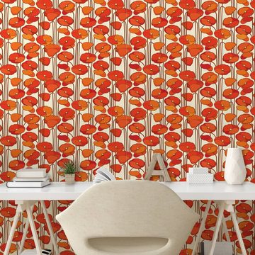Abakuhaus Vinyltapete selbstklebendes Wohnzimmer Küchenakzent, Blumen Mohnblumen Retro Frühling