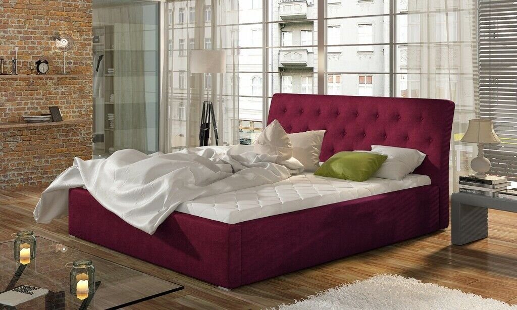 Polster Design Polsterbett Hotel Bett, Betten Designer Rot Bett Luxus JVmoebel Doppel