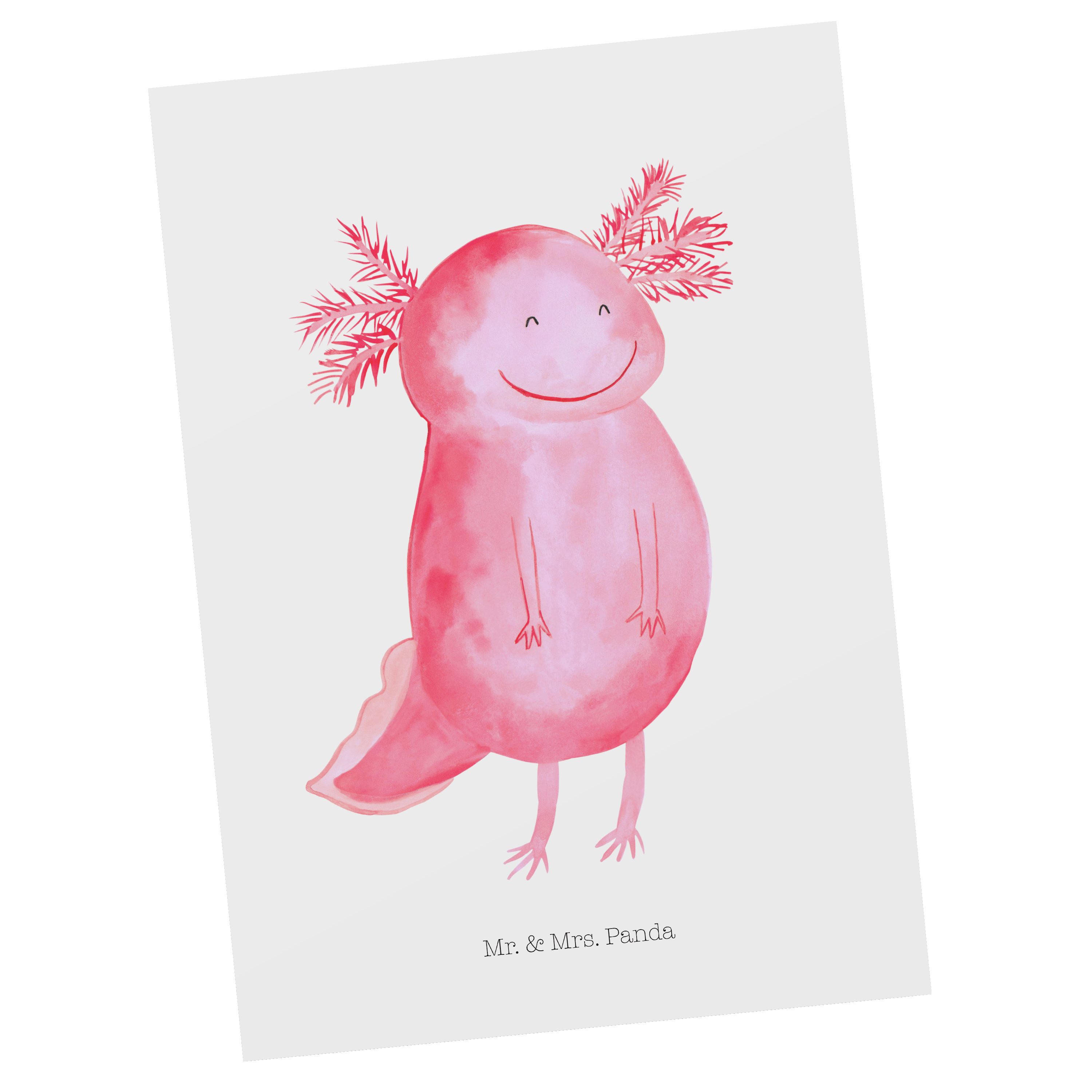 Mr. & Mrs. Panda Postkarte Axolotl glücklich - Weiß - Geschenk, Molch, Lurch, Karte, gute Laune