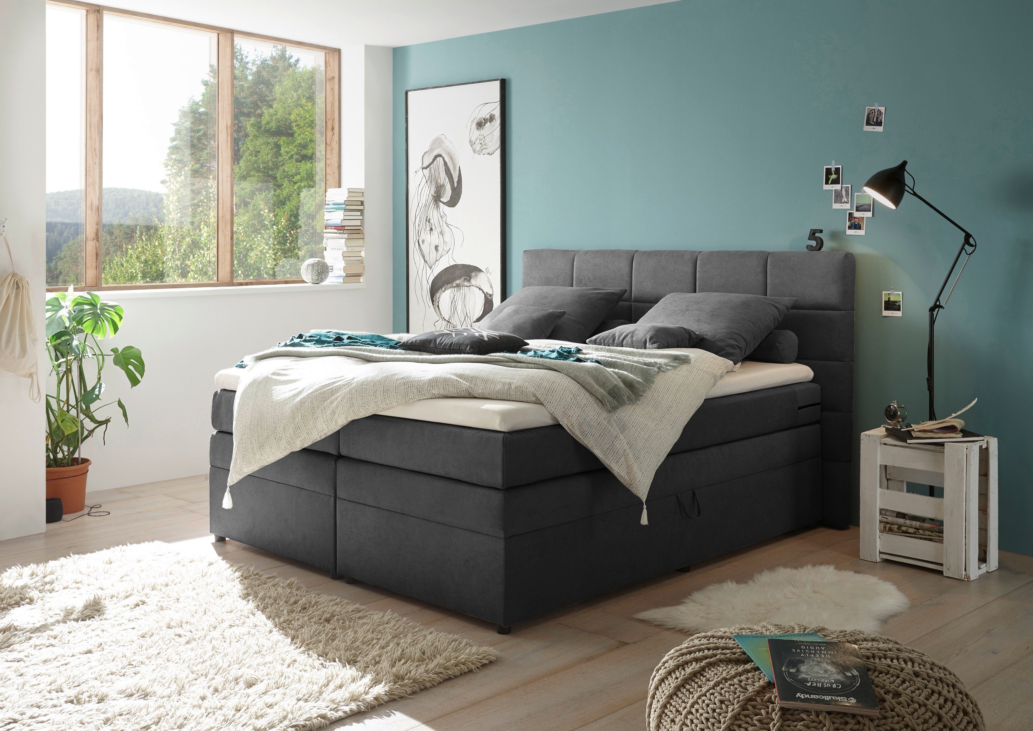 ED EXCITING DESIGN Boxspringbett Tacoma, inkl. Bettkasten und Topper
