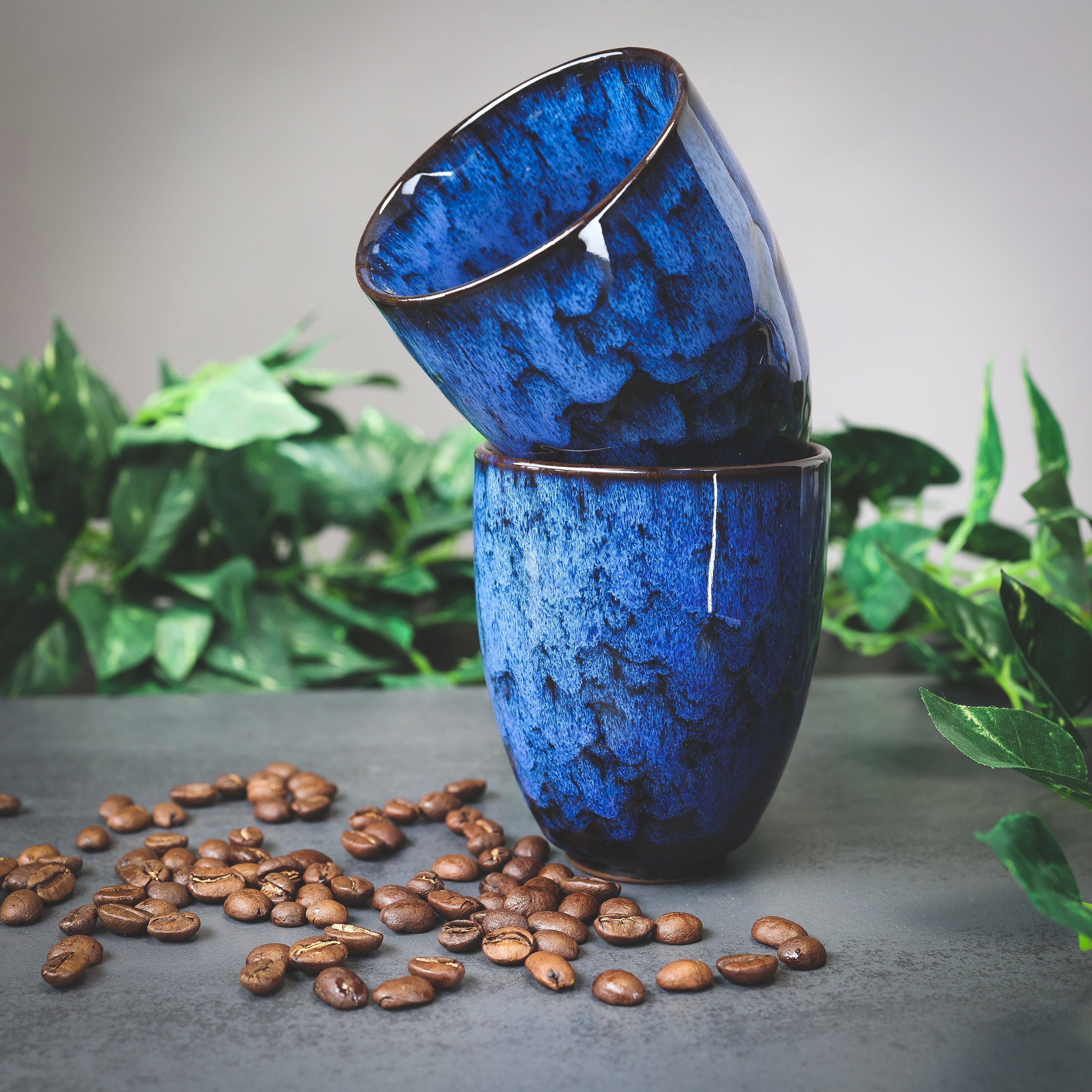 Keramik, Becher Ganzoo Set Kaffee-Tasse 200ml 2er Henkel Kaffee ohne Design Tasse