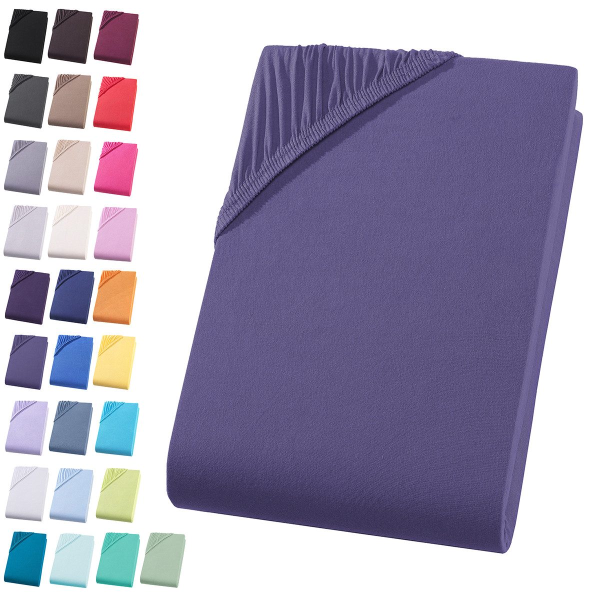 Visaggio Spannbettlaken Jersey aus 100% Baumwolle Spannbetttuch Bettlaken, Jersey, Gummizug: rundum, Spannbettlaken, für Matratzenhöhen bis 22 cm, Steghöhe 30 cm