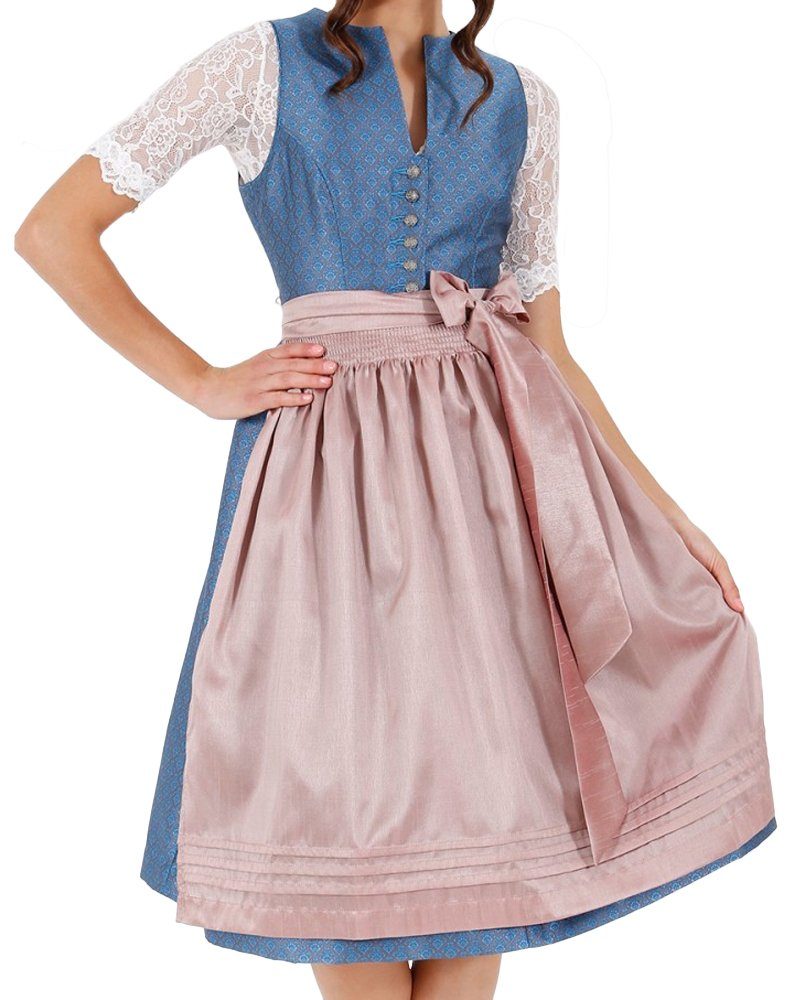 KRÜGER COLLECTION Dirndl "Pia" Klassisch Hochgeschlossen - Blau Rosé 70cm