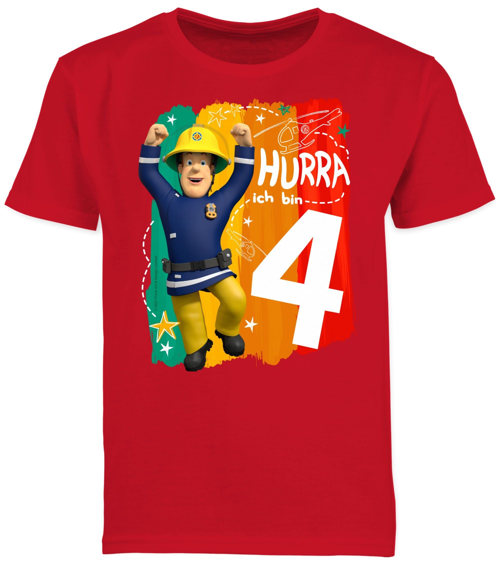 Shirtracer T-Shirt Hurra ich Sam Feuerwehrmann Sam 01 bin Jungen - Rot Vier