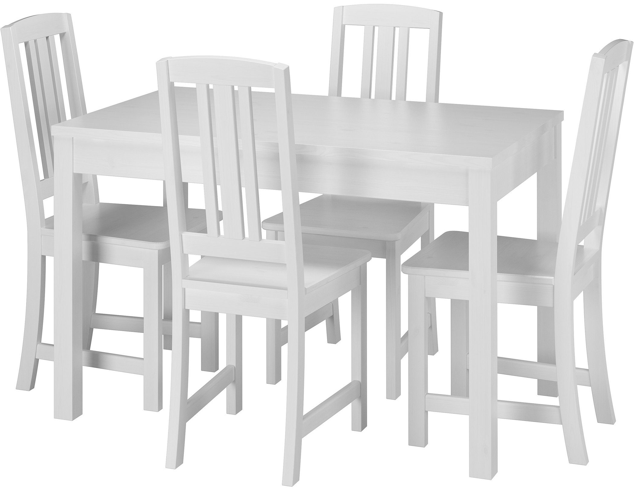 ERST-HOLZ Essgruppe Schöne Essgruppe mit Tisch und 4 Stühlen Kiefer Massivholz waschweiß