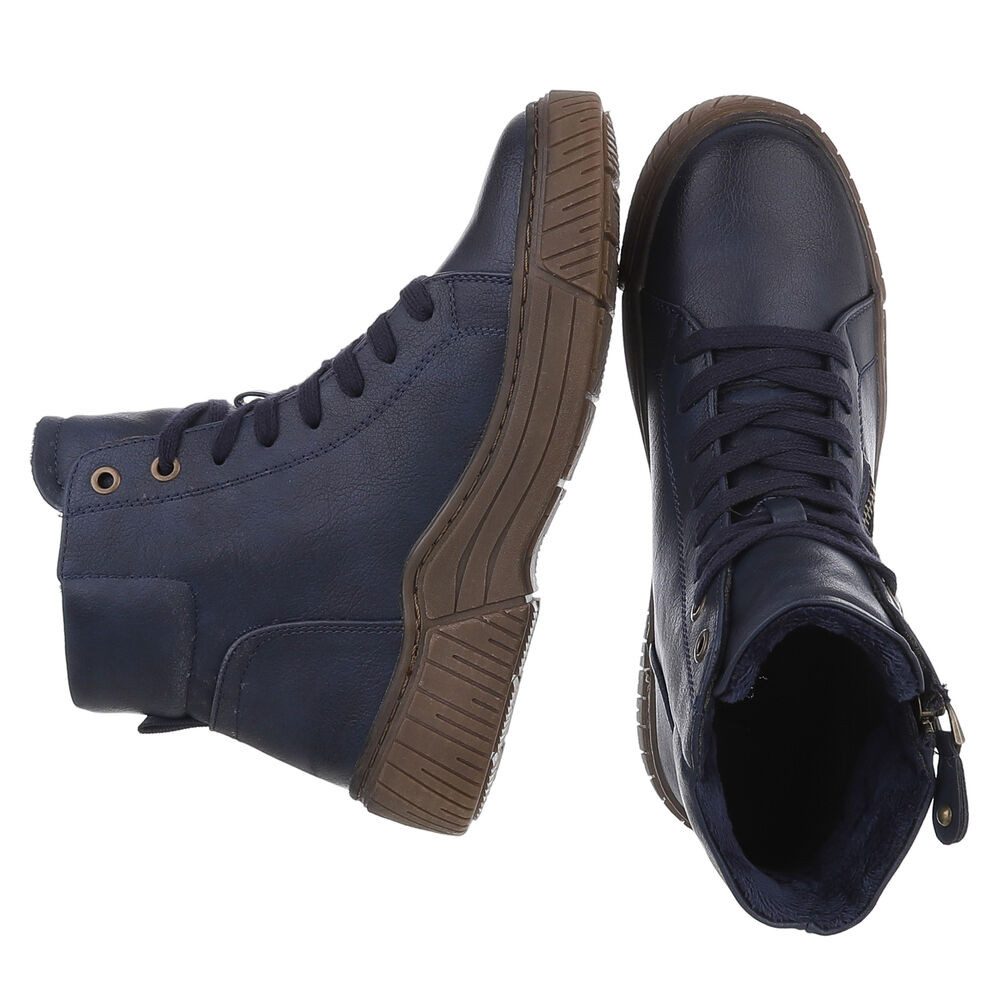 Ital-Design Damen Halbschuh mit Reißverschluss und Schnürung Schnürstiefelette (90598696) Flach Stiefeletten in Blau
