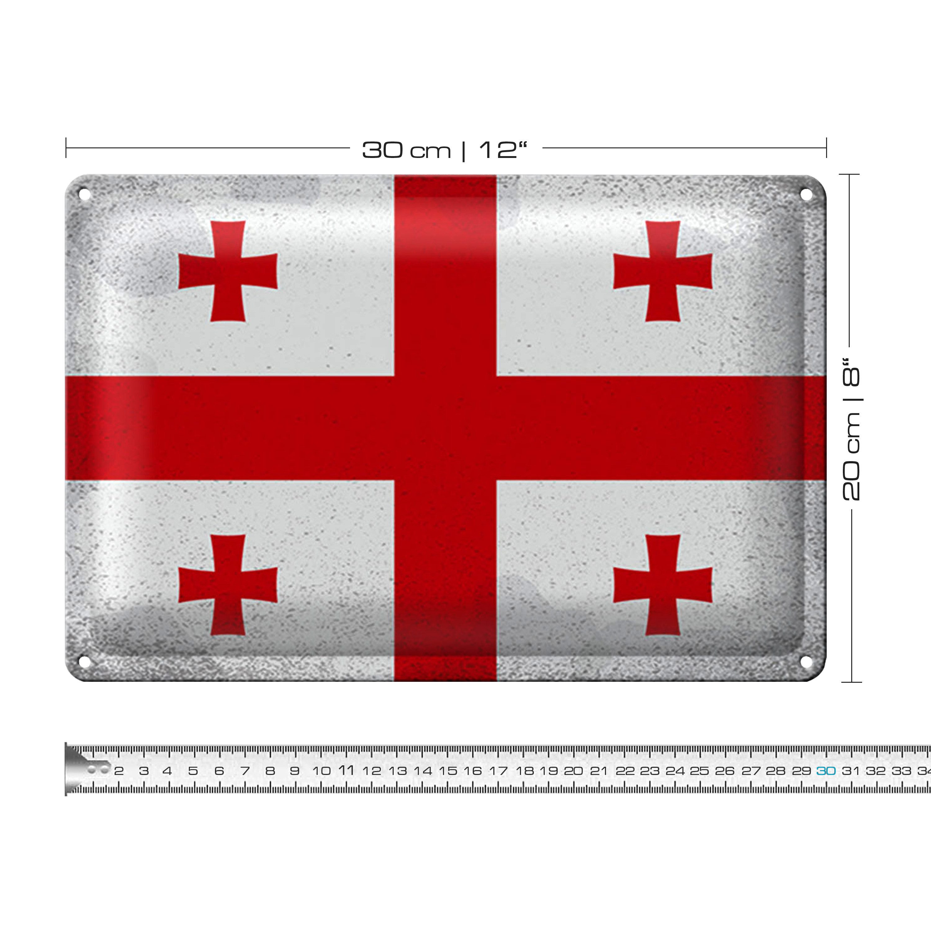 Roomando Metallschild Blechschild Flagge Georgien 30x20cm Flag of Georgia Vintage