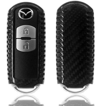 T-Carbon Schlüsseltasche Auto Schlüssel Echt Carbon Schutz Hülle Schwarz, für Mazda 2 3 6 CX-3 CX-5 MX-5 KEYLESS SMARTKEY