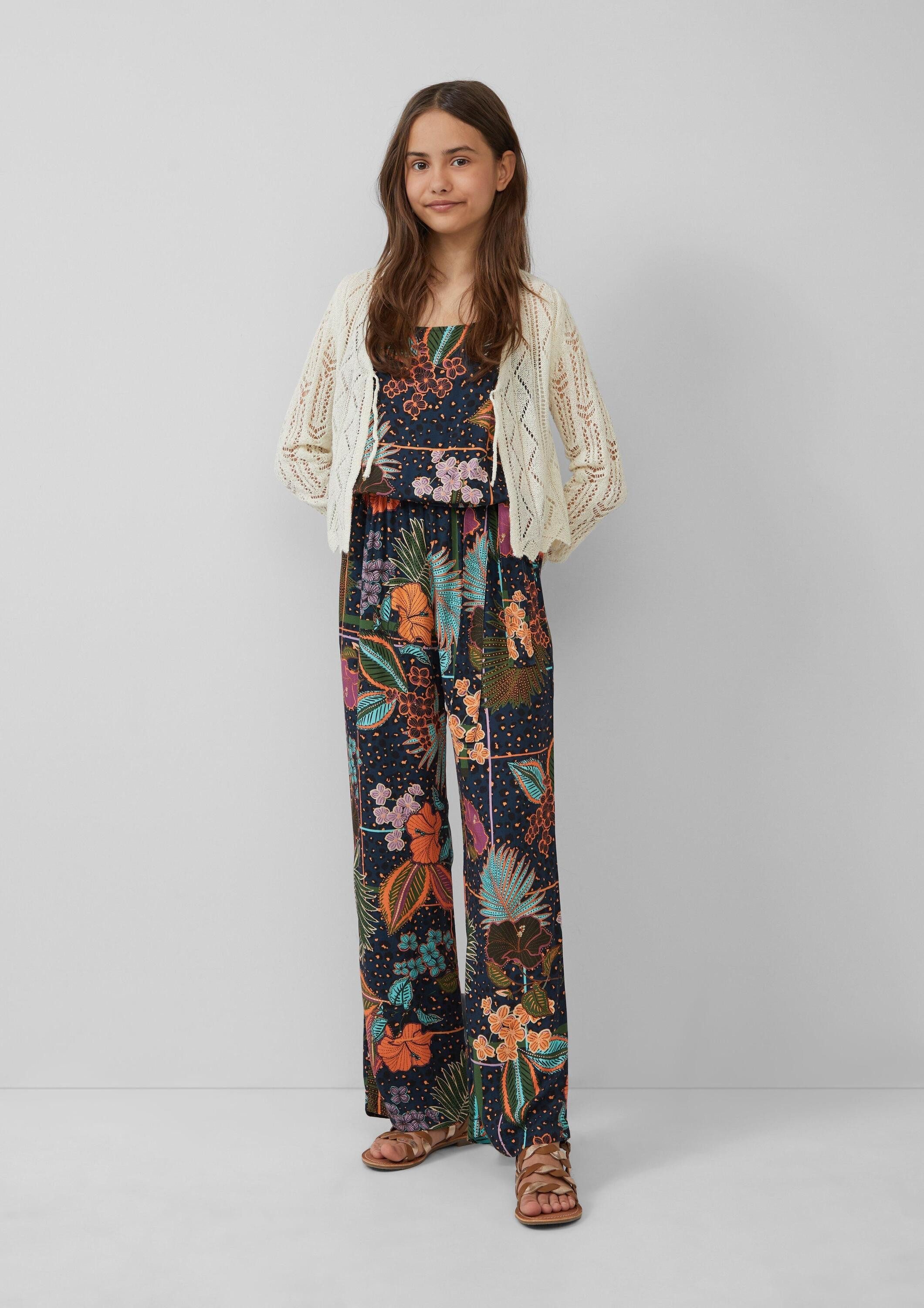 s.Oliver Jumpsuit Overall Gemusterter Jumpsuit aus satinierter Viskose mit Bindegürtel