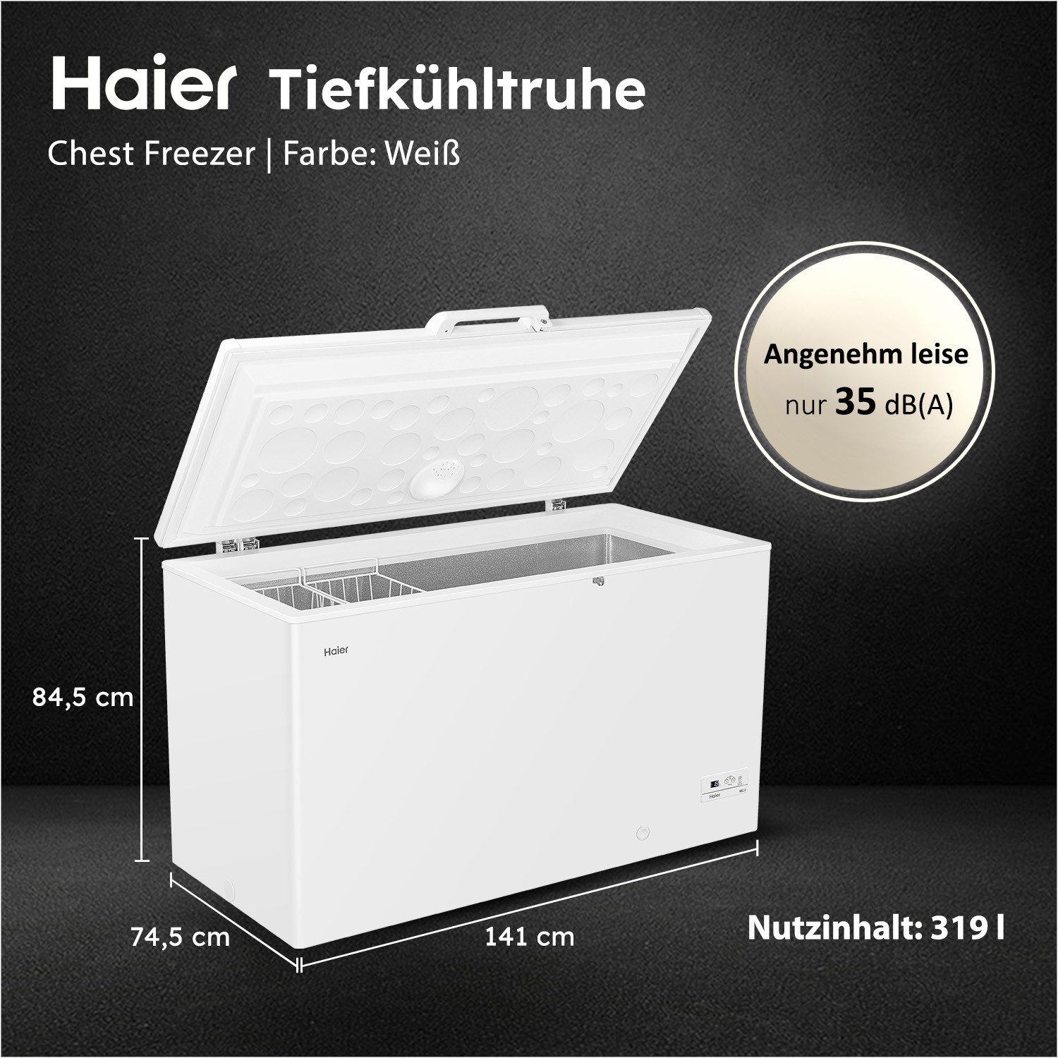 Haier Gefriertruhe Chest Freezer HCE321C, 141 cm breit, 319 l, Energieeffizienzklasse C (Skala A bis G)
