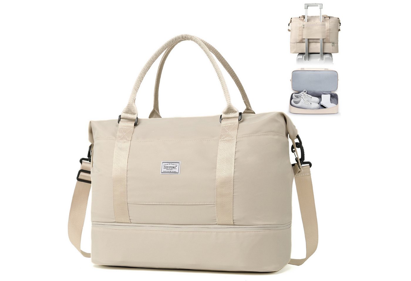 TAN.TOMI Reisetasche Wasserdichter Reise-Seesack - Tragetasche, Sporttasche, Schultertasche (Erweiterbar mit Trolley-Ärmel und Nasstasche), Wochenendtasche für Damen und Herren - Krankenhaus-Tasche