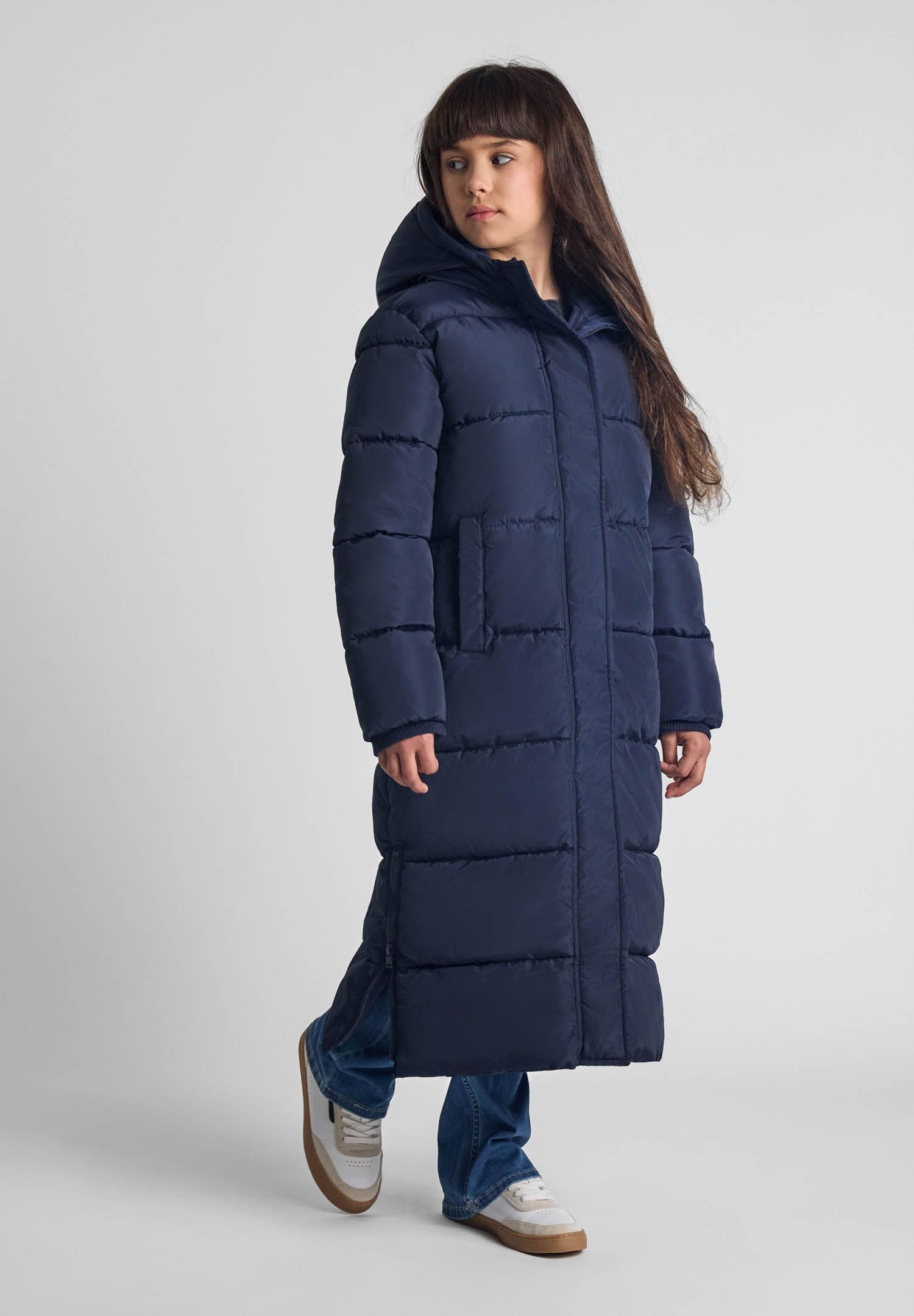 MINOTI Winterjacke Lange, gesteppte Winterjacke mit Kapuze und Reißverschlüssen (2–14y)