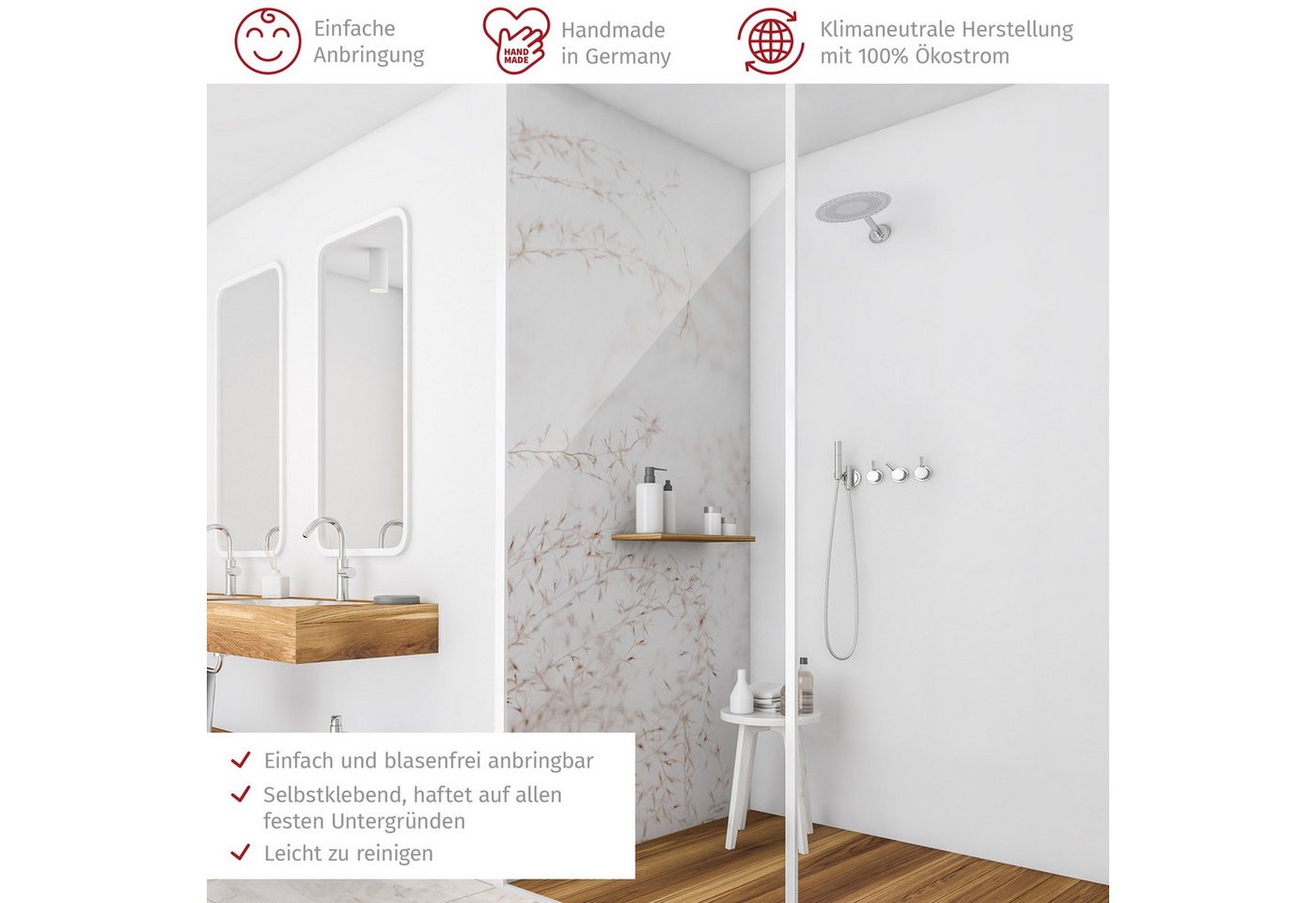 Thumbnail - Bilderdepot24 Badrückwand Pampas beige Duschrückwand ohne Bohren Tropisch Landhaus, (1-tlg., Hart-Folie Premium matt 0,6...