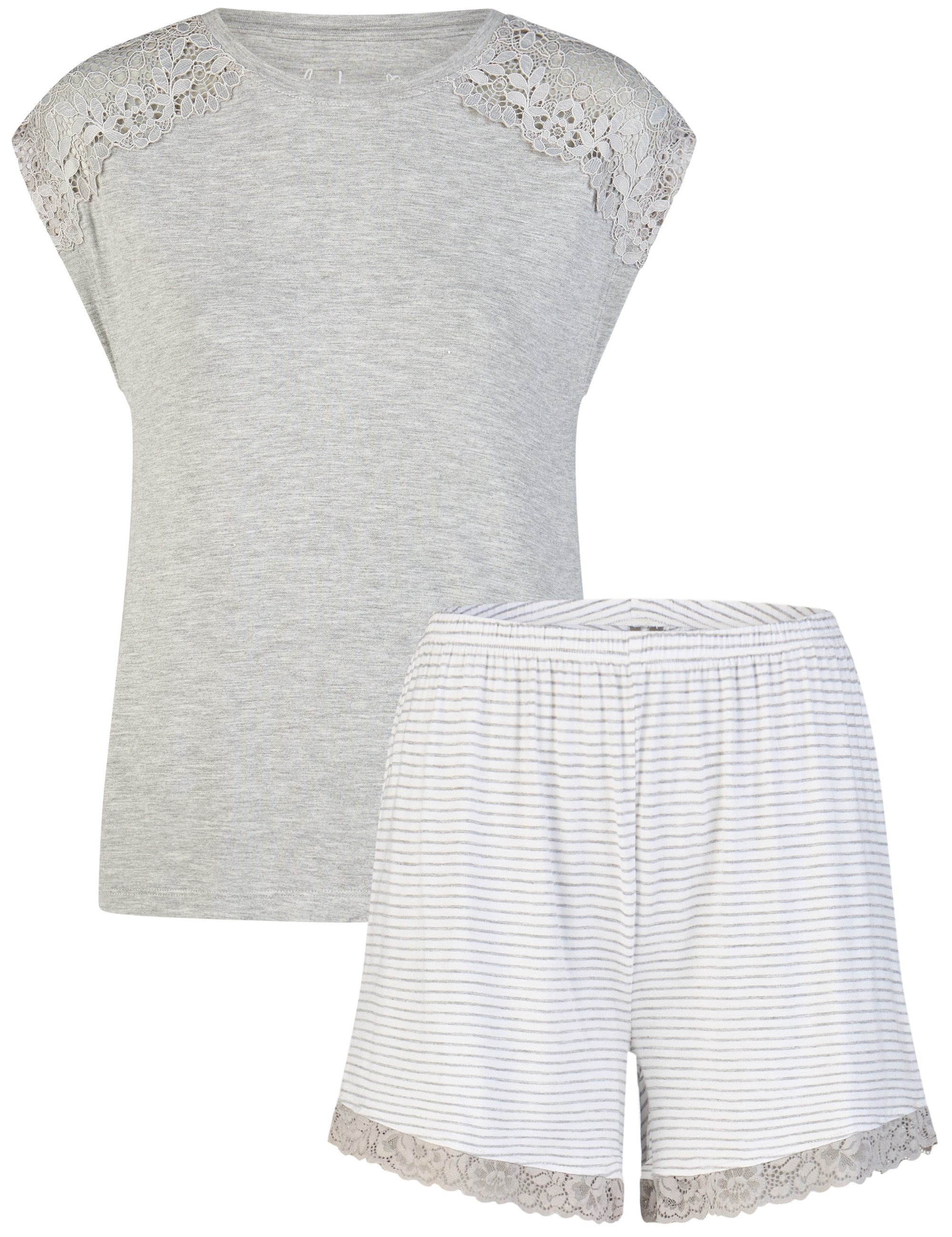 By Louise Shorty Lace Luxury (Set, 2 tlg., 2-teilig) Damen Pyjama Shorty Kurzarm Viskose Spitze Sommer