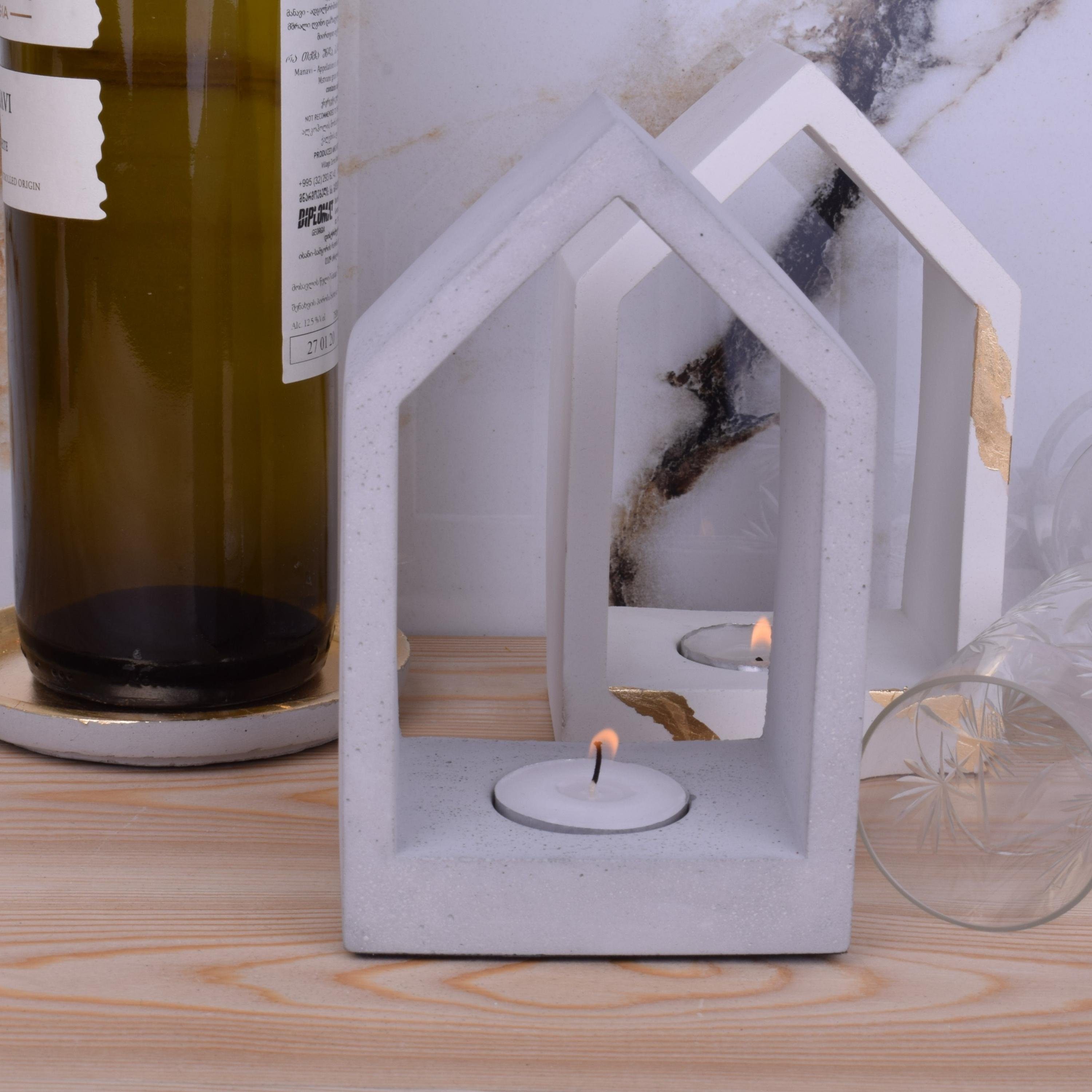 TIVENDIS Dekoschale Kerzenhalter Teelicht Beton-Design "Zuhause" weiß