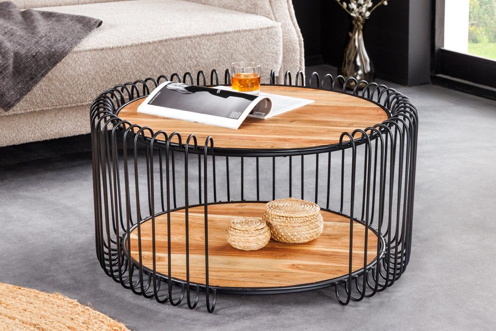 riess-ambiente Couchtisch TRUE ELEMENTS 70cm natur/schwarz - Akazie, Massivholz, Metall, rund (Einzelartikel, 1-St), Industrial Beistelltisch - ideal für Wohn- & Schlafzimmer oder TV-Ecke