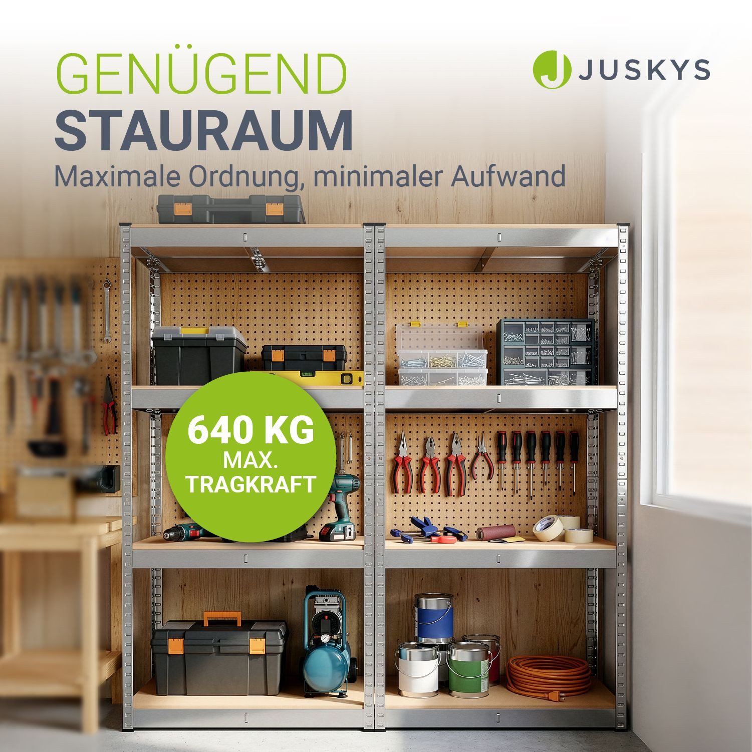 Juskys Schwerlastregal Easy, Set, 2er Set, 640 kg Traglast, 8 Böden, individueller Aufbau