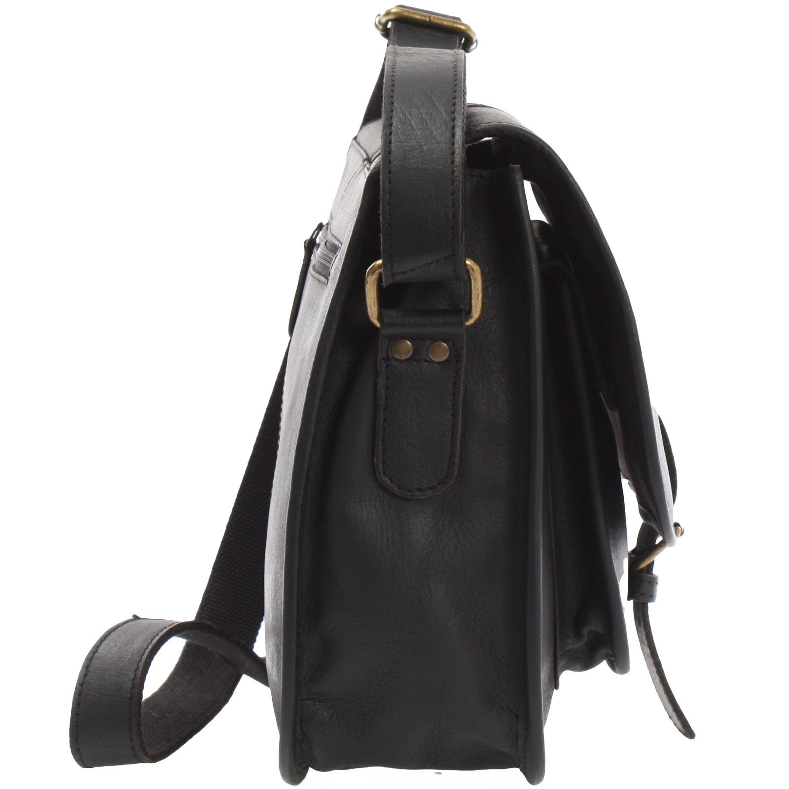 LECONI Umhängetasche Handtasche Schultertasche Damen Herren Freizeittasche Leder LE3085, Hauptfach mit Schnalle – viele Innen- & Außenfächer – 28 × 26 × 10 cm