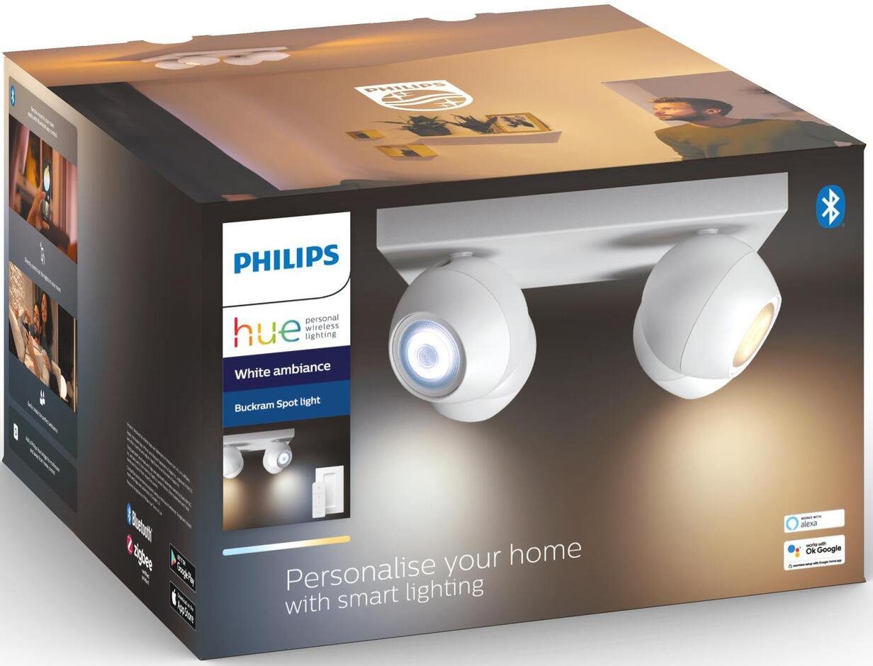 Philips Hue LED Buckram, wechselbar, Leuchtmittel Dimmfunktion, Flutlichtstrahler Warmweiß