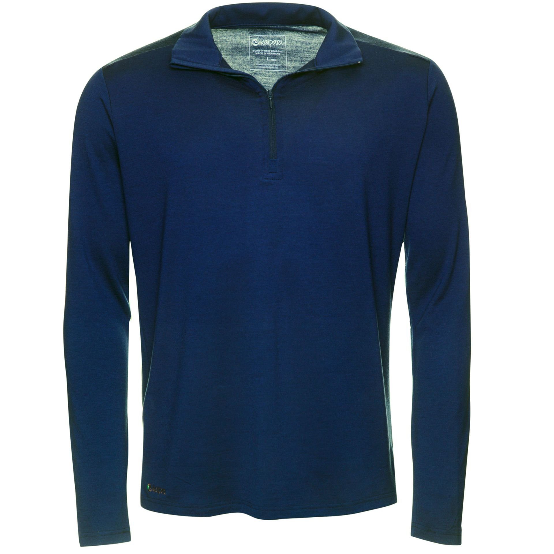 Kaipara - Merino Sportswear Langarmshirt Merino Zip-Neck Herren Regular 200 (1-tlg) aus reiner Merinowolle Made in Germany Blau