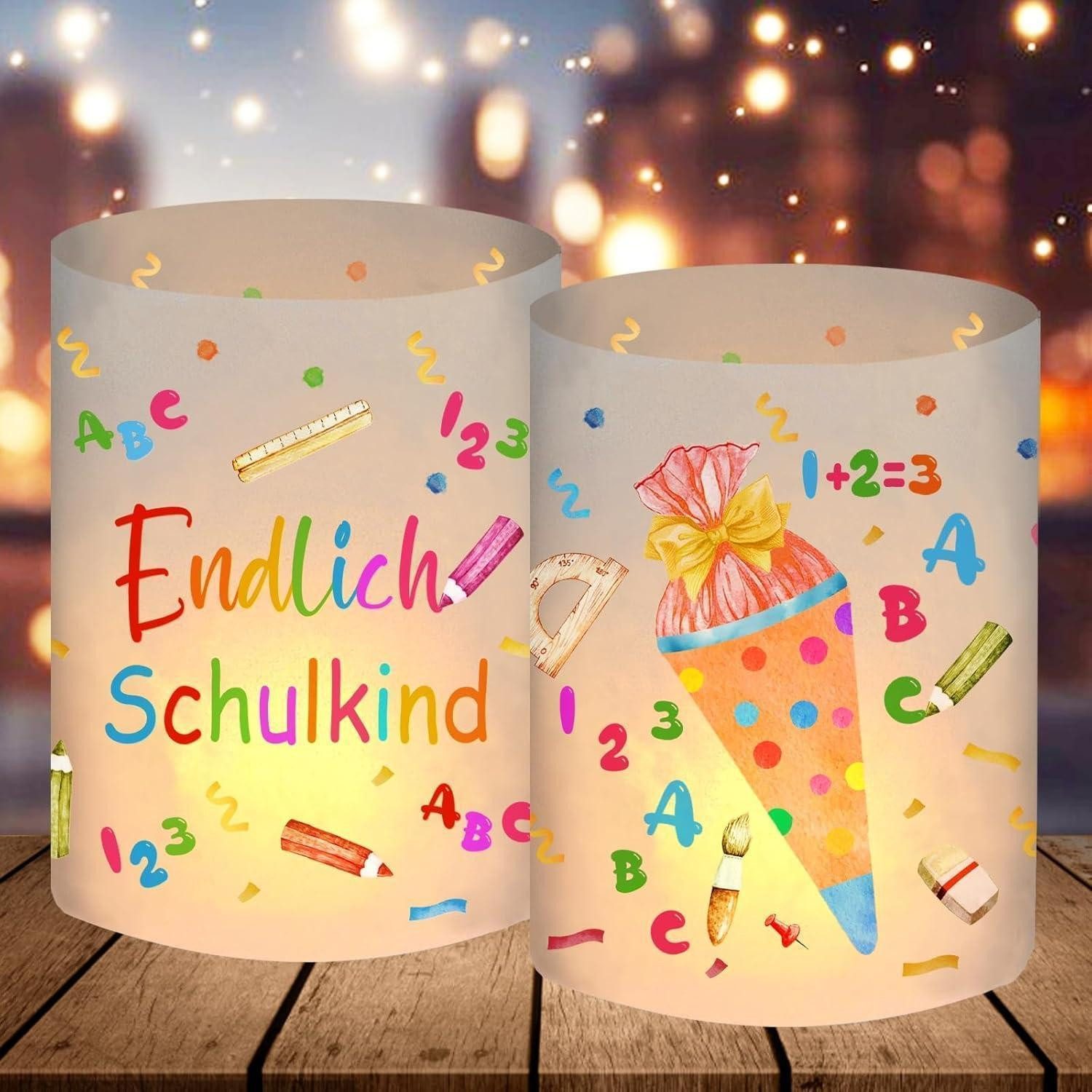 LuxusKollektion Windlicht Windlicht Tischdeko 12 Schulanfang Schulkind 2024 Einschulung Deko